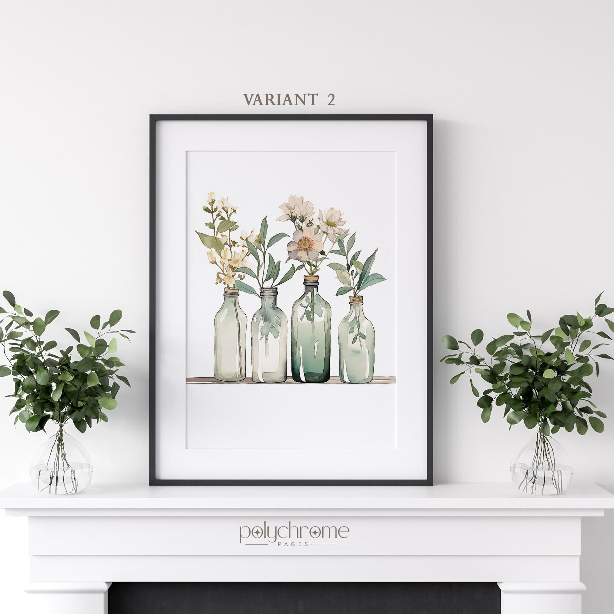 Bottles and Plants Flower Wall Decor, White Green Glass Cottagecore Style Farmhouse Rustic Wall Art | Paper prints 5x7 - 24x36 in - image 4