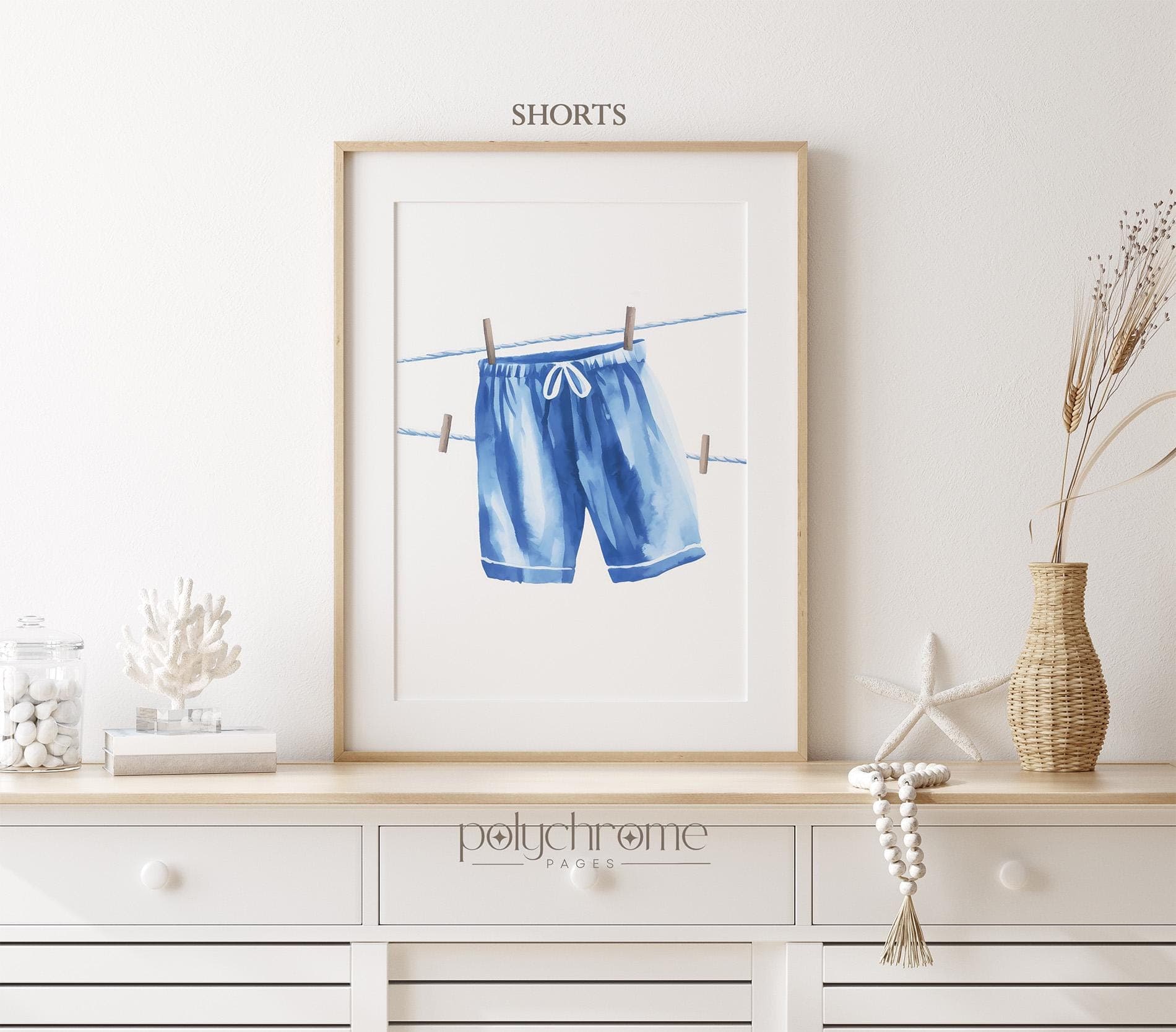 Hanging Bikini & Swimming Trunks in Ocean Blue, Swimsuits on Clothesline Laundry Room Decor, Lake House Pool Bathroom | Prints 5x7 - 24x36in - image 4
