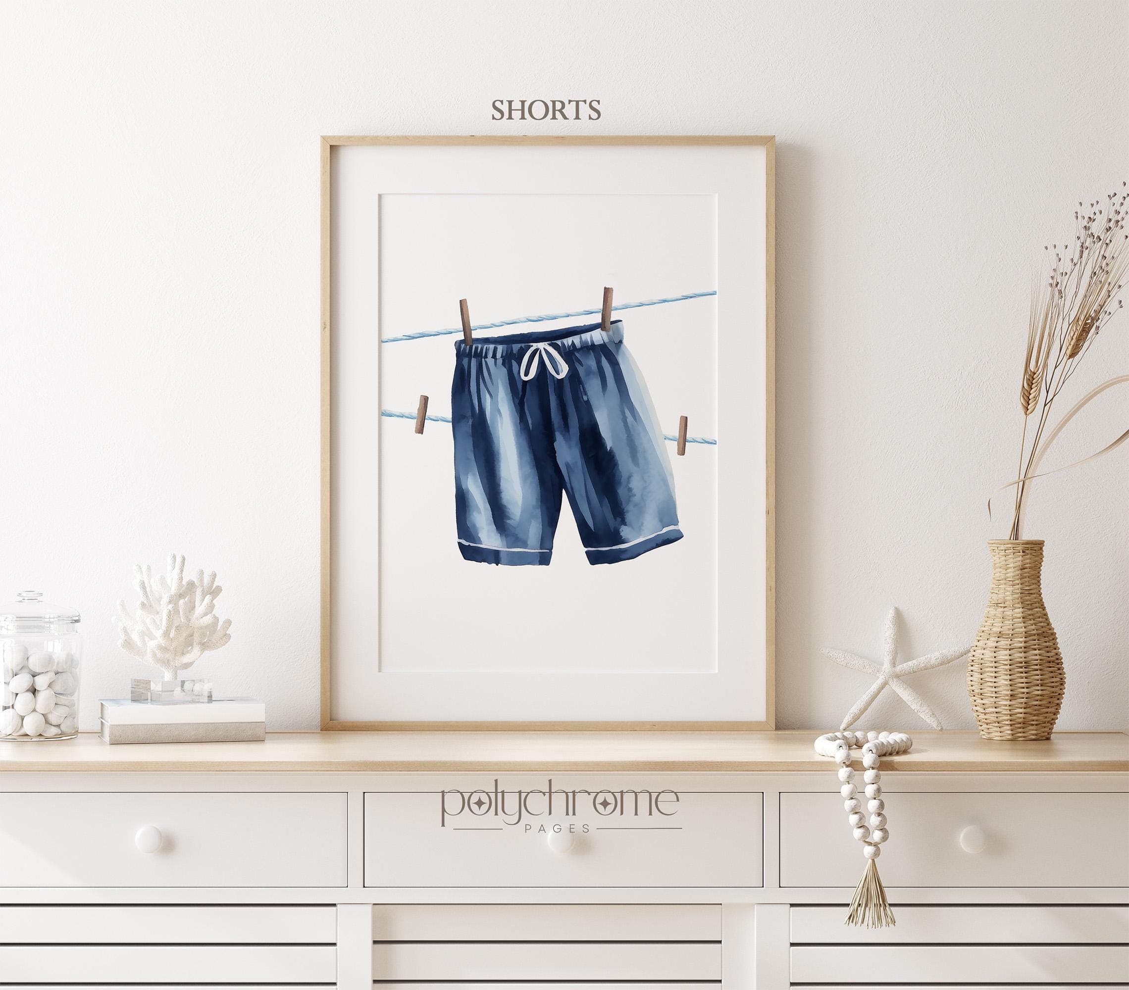 Hanging Bikini & Swimming Trunks in Navy Blue, Swimsuits on Clothesline Laundry Room Decor, Lake House Pool Bathroom | Prints 5x7 - 24x36 in - image 3