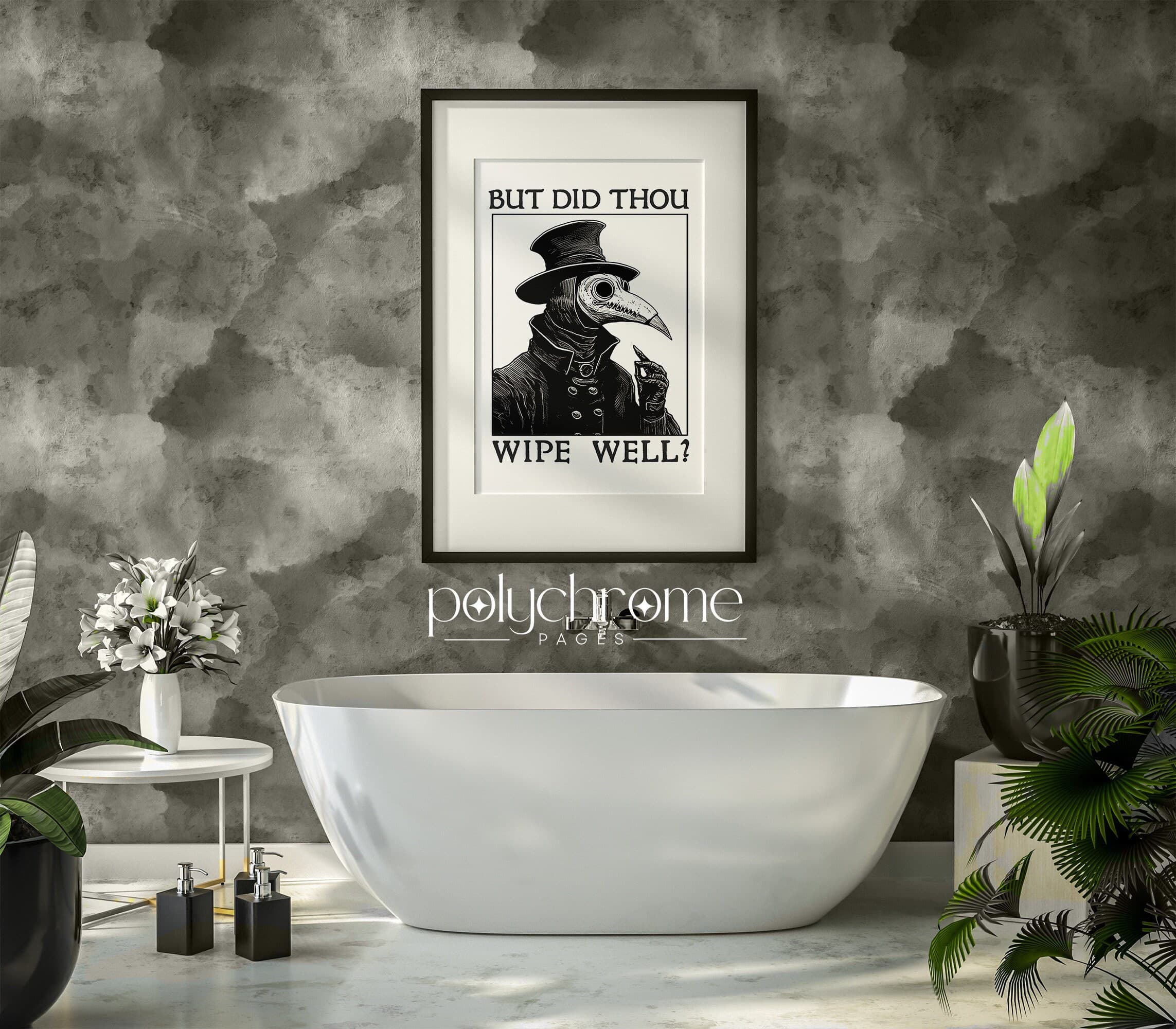 Bathroom decor art,
bathroom wall ideas,
funny bathroom art,
bathroom artwork,
decorative bathroom,
funny gothic poster,
plague doctor art,
medieval paintings,
middle ages art,
funny restroom signs,
remember to wipe,
dont forget meme