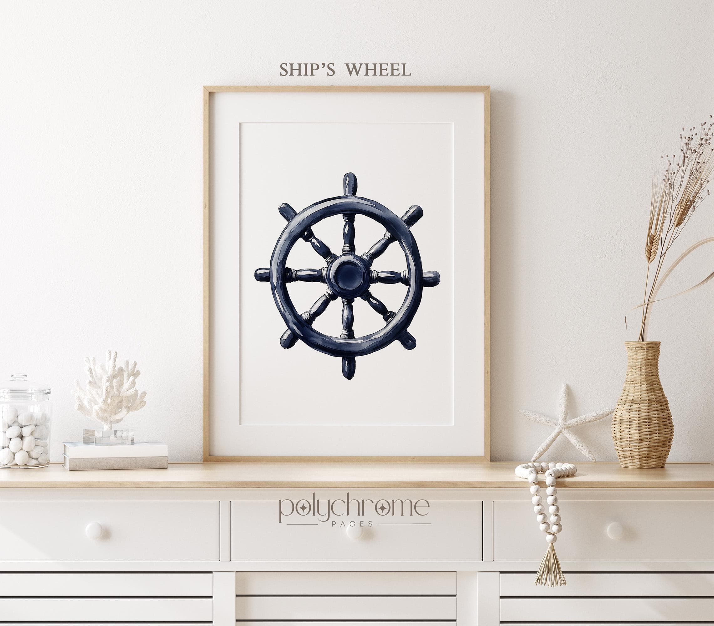 Vintage Oars, Ship's Wheel and Anchor, Sailboat, Navy Blue Nautical Coastal, Lake House, Beach House Decor | Paper prints 5x7 - 24x36 in - image 5