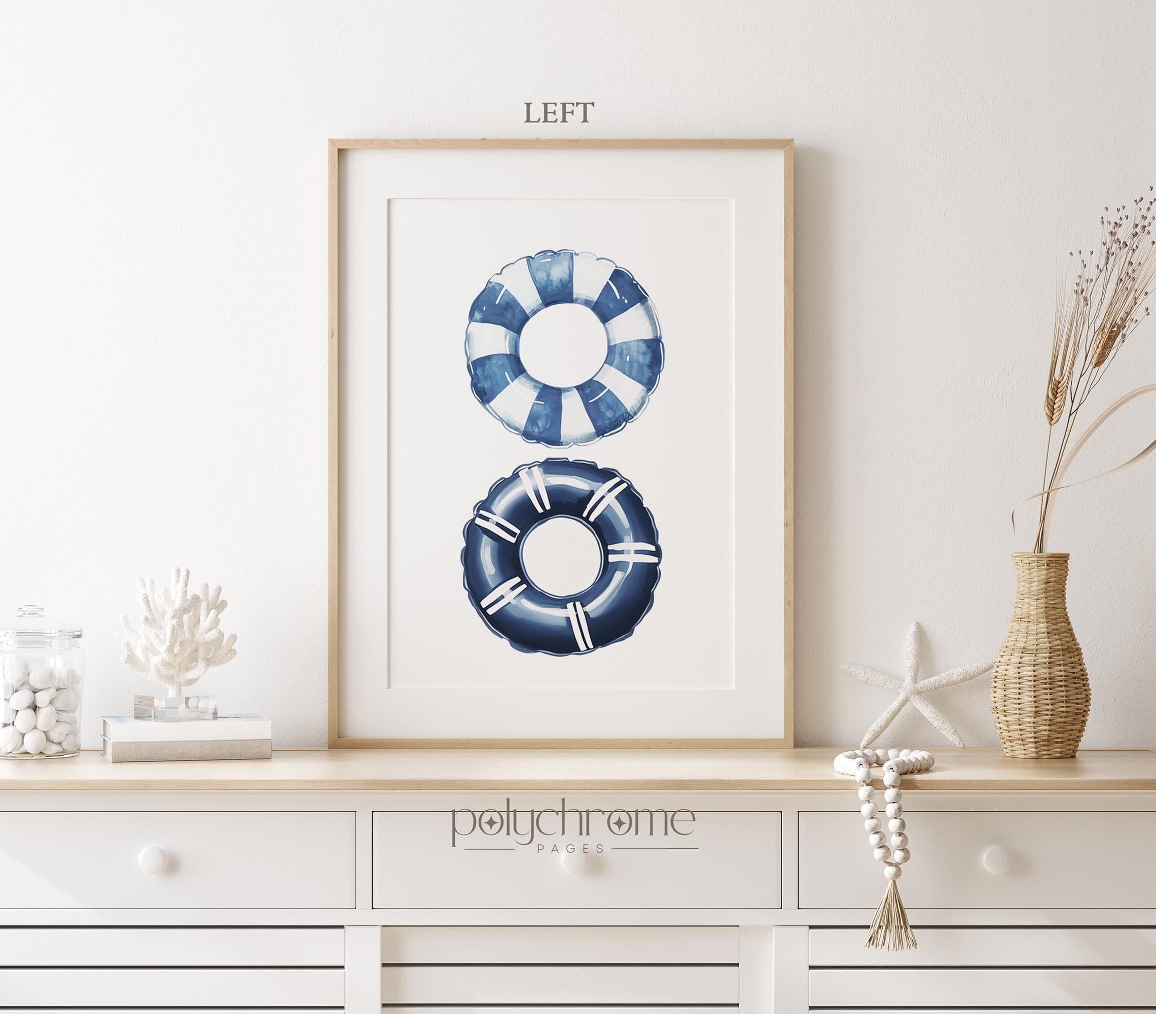 Striped Ring Floaties, Inflatable Inner Tubes Summer Bathroom Decor, Navy and Pastel Blue Pool Accessories Art | Paper Print 5x7 - 24x36in - image 3