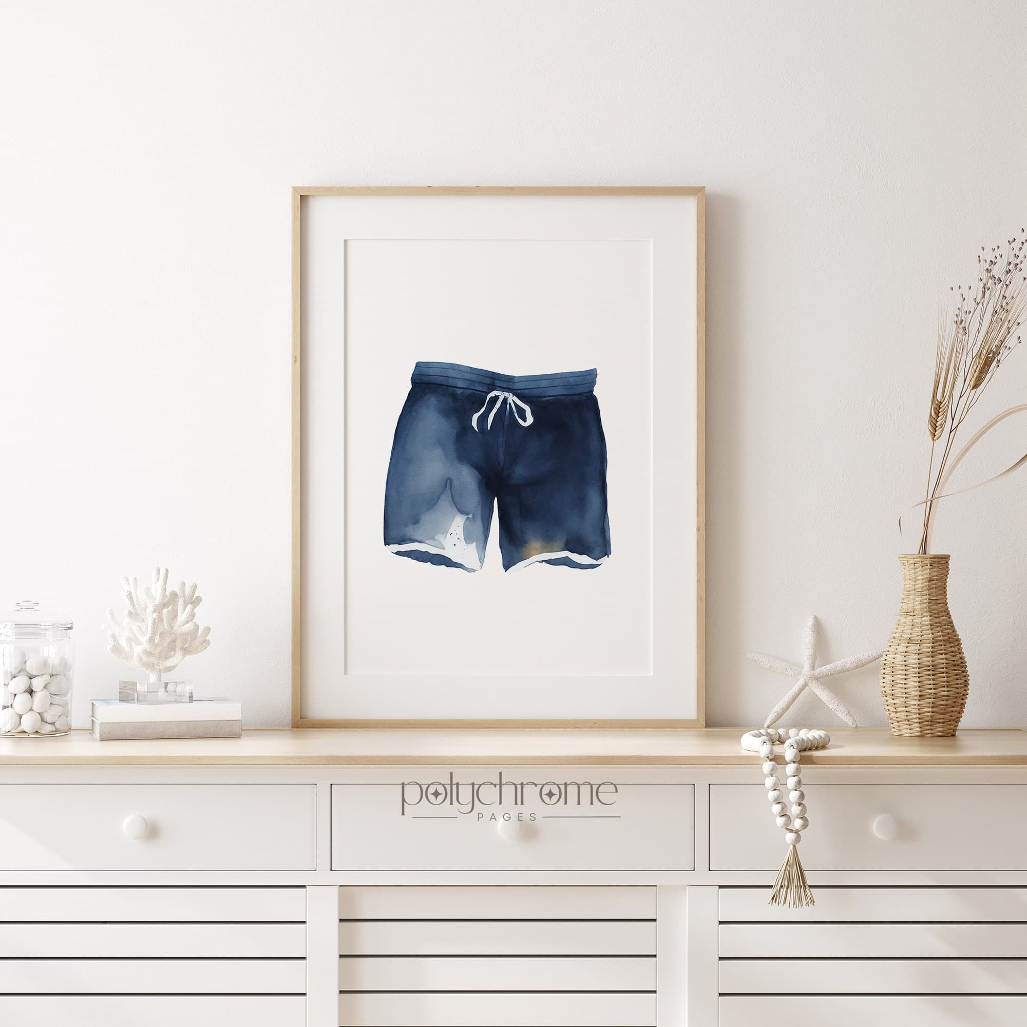 Blue and White Painted Swimsuits Summer Painting, Hale Navy Wall Art, Laundry Room Decor, ocean paintings, beach watercolor, laundry room ideas, beach gifts ideas, bathroom wall art