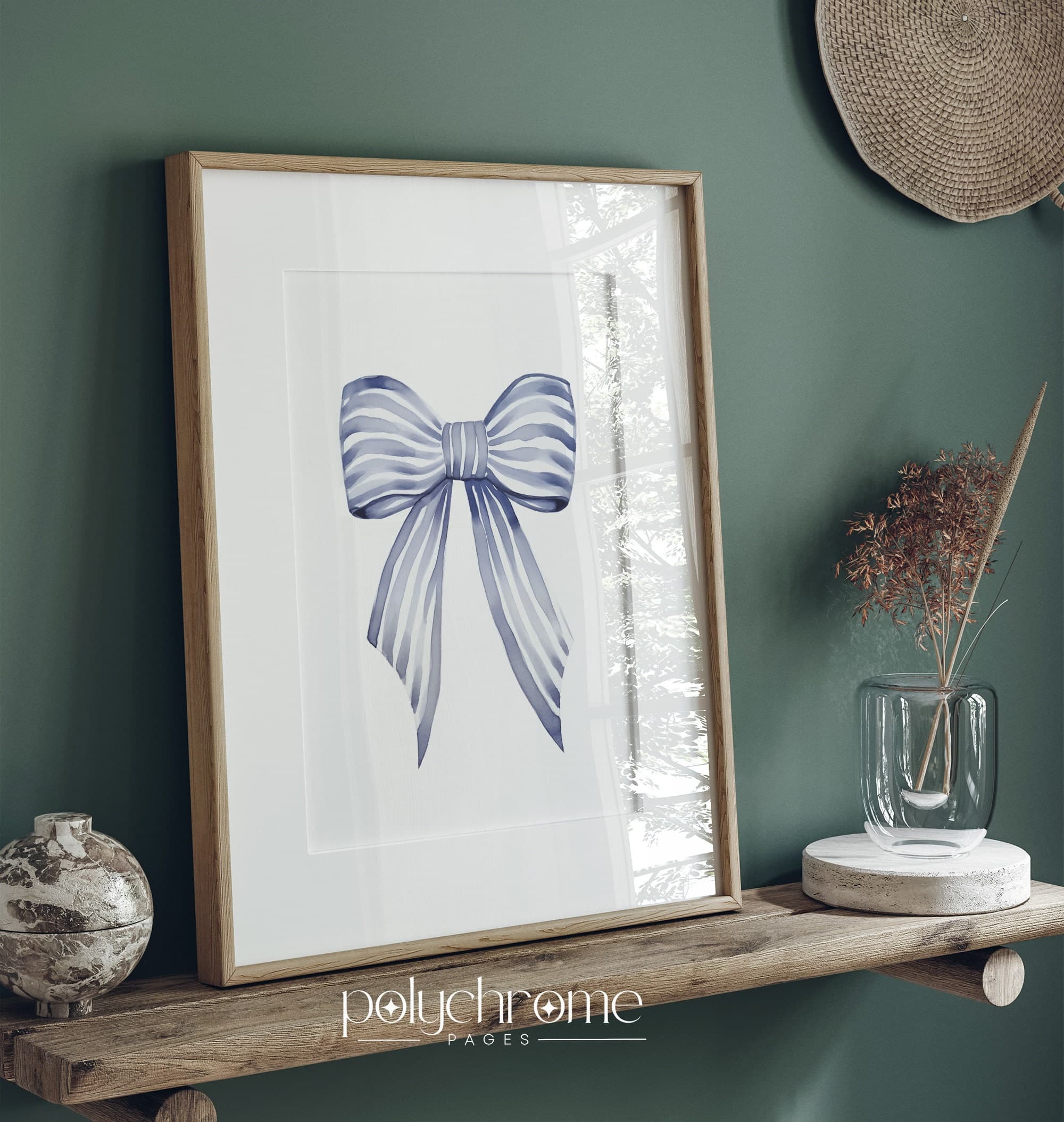 Striped Bow Tie - Preppy Aestetic Navy Bow Wall Art, Grandmillennial Hamptons Style Decor | Paper Print Sizes 5x7 - 24x36 in - image 5