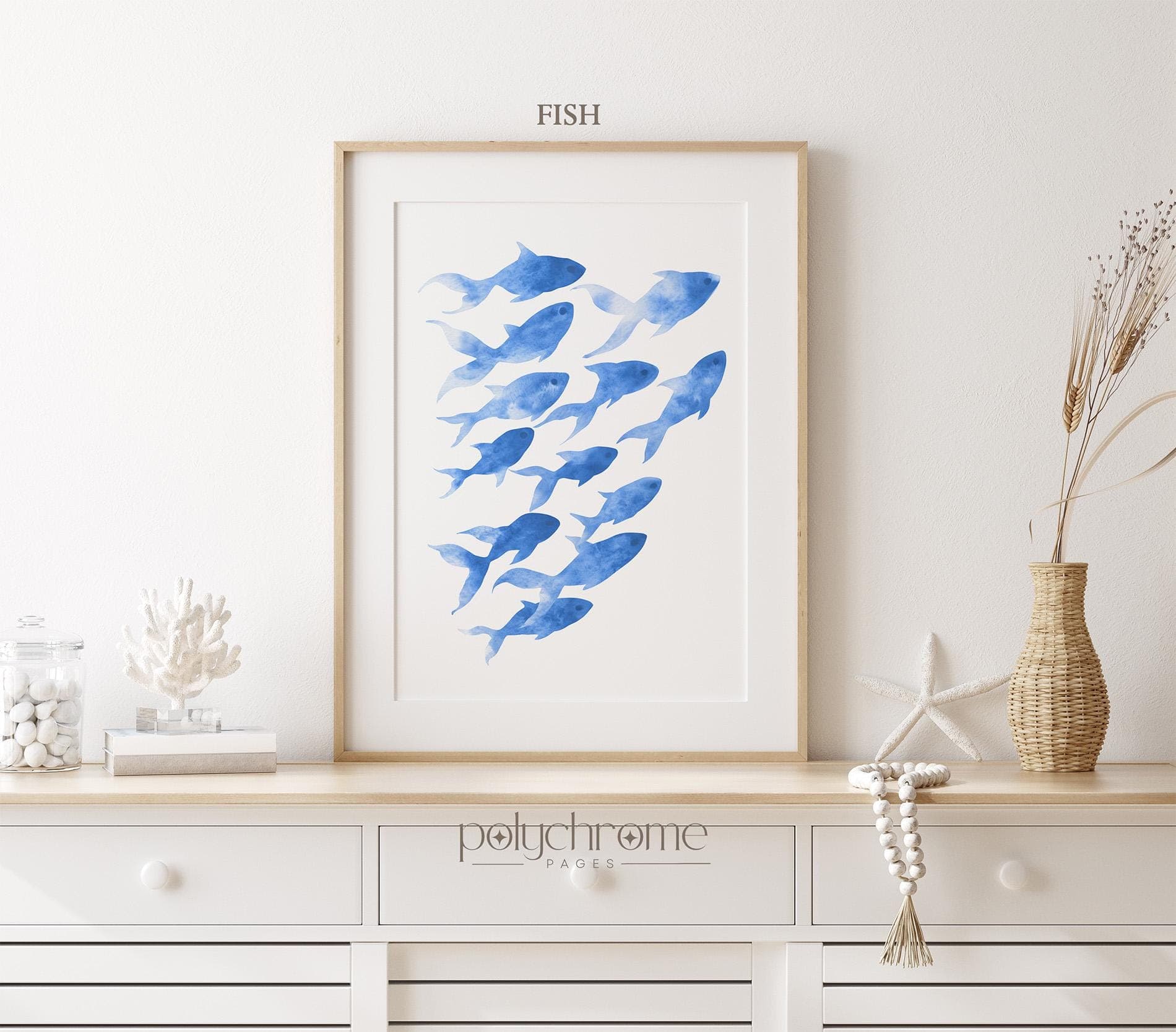 Stingray, Fish and Jellyfish Sea life in Ocean Blue, Vacation Rental Decor, Pool Watercolor Coastal Wall Art | Paper Prints 5x7 - 24x36in - image 4
