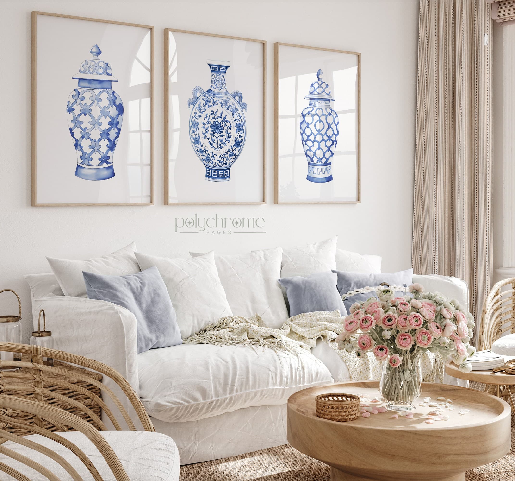 Chinoiserie Ginger Jars Hamptons Style Decor Blue and White China Traditional Home Decor, Wall Art | Paper print size 5x7 - 24x36 in - image 3