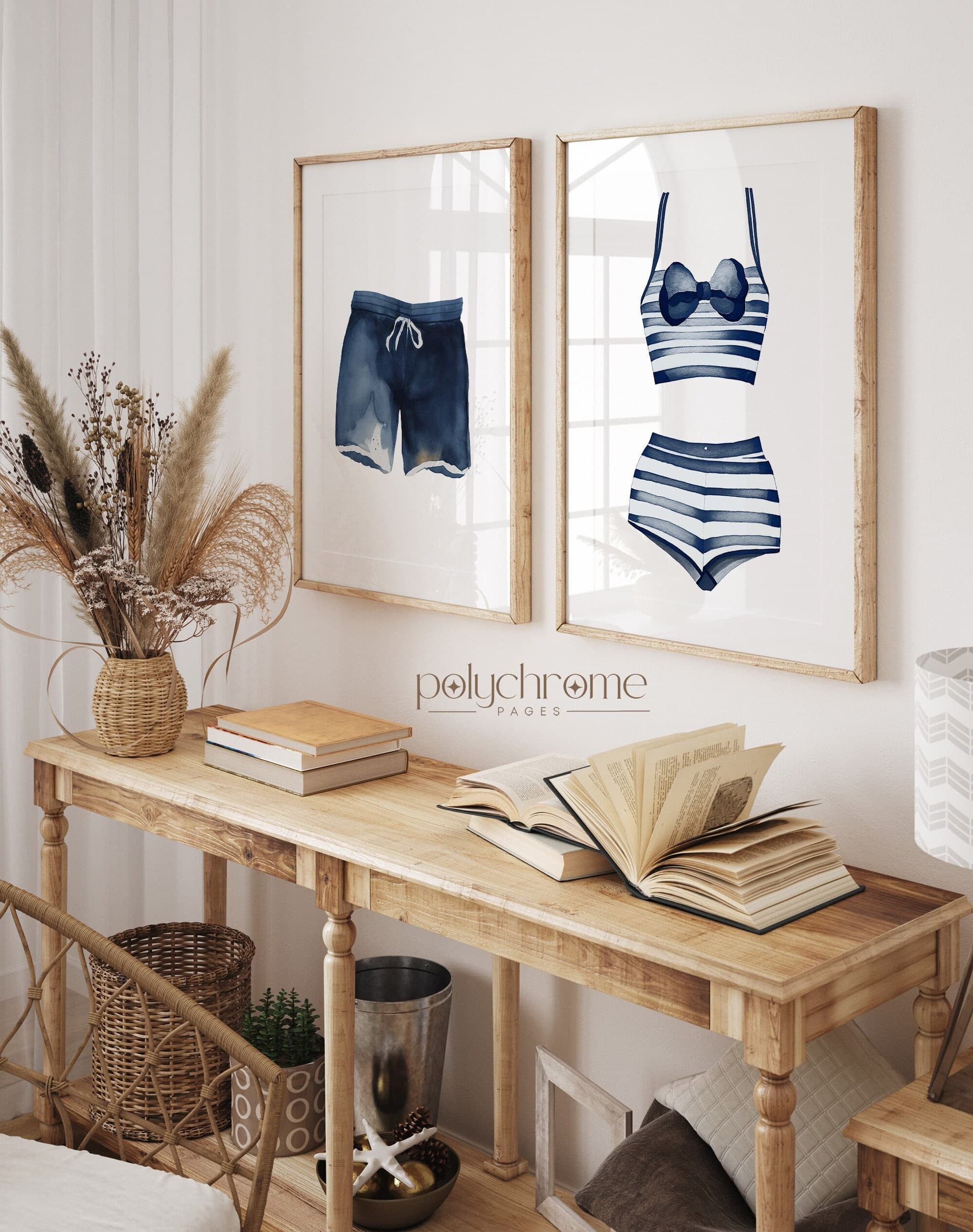 Blue and White Painted Swimsuits Lake House Art, Hale Navy Wall Art, Laundry Room Decor | Paper Print Wall Art sizes 5x7 - 24x36 in