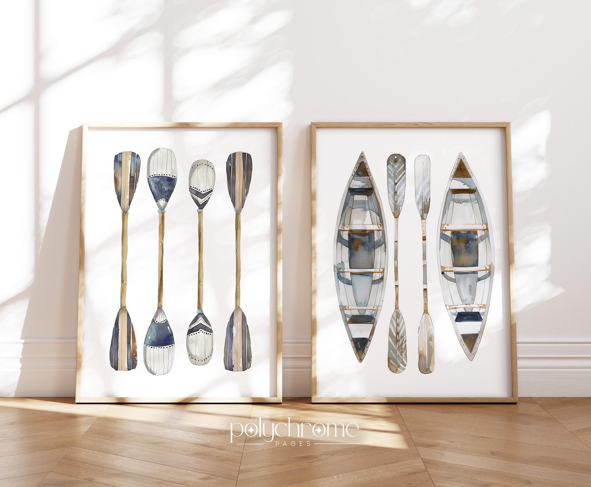 Vintage Oar, Sailboat, Kayak Prints, Navy Blue and Brown Nautical Coastal, Lake House, Beach House Decor | Paper prints 5x7 - 24x36 in