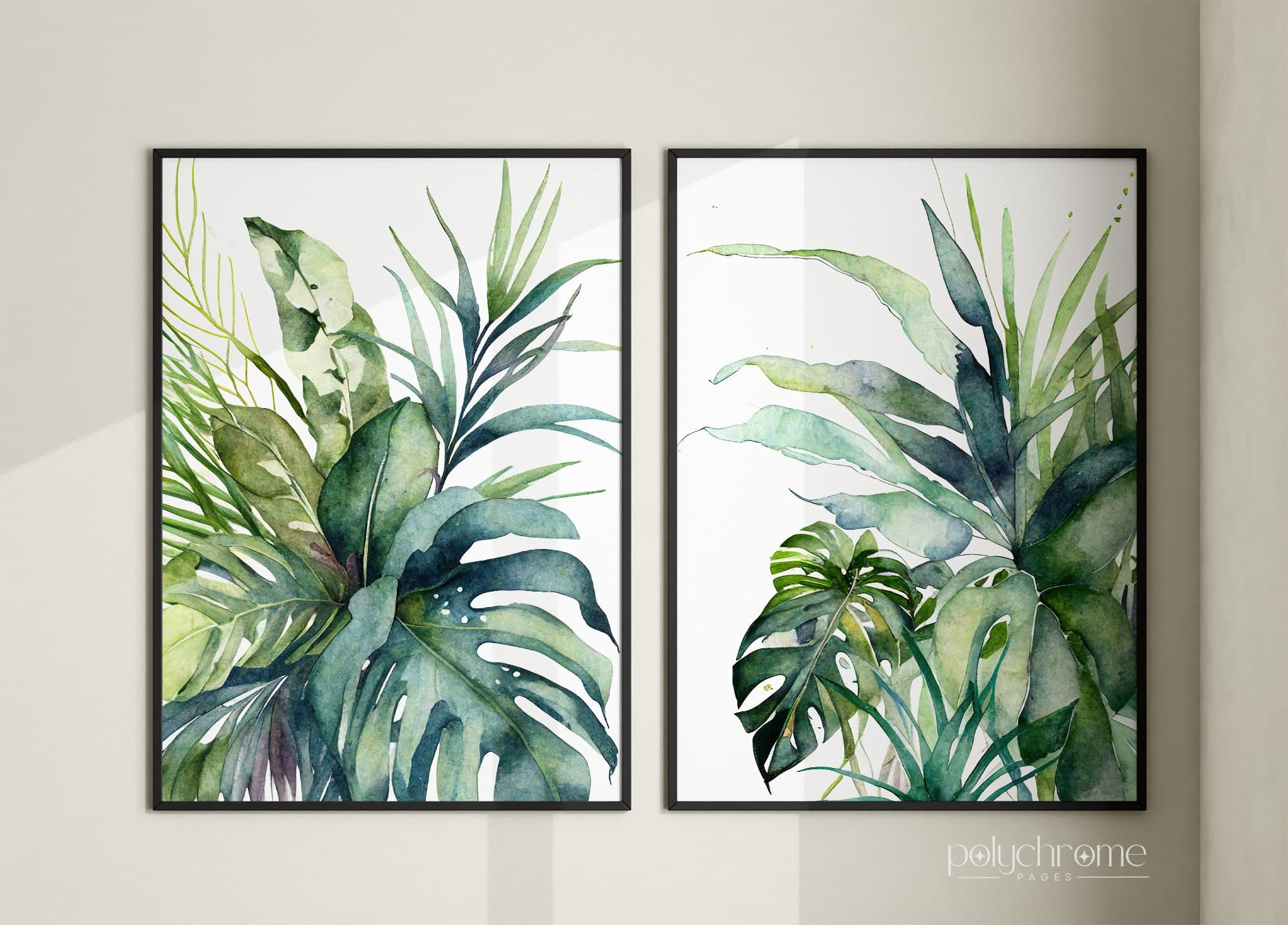 Set of Three Tropical Leaf Watercolor Paintings, Living room plant poster, Tropical Plants Painting of Monstera 3 piece wall art | Printable - image 4
