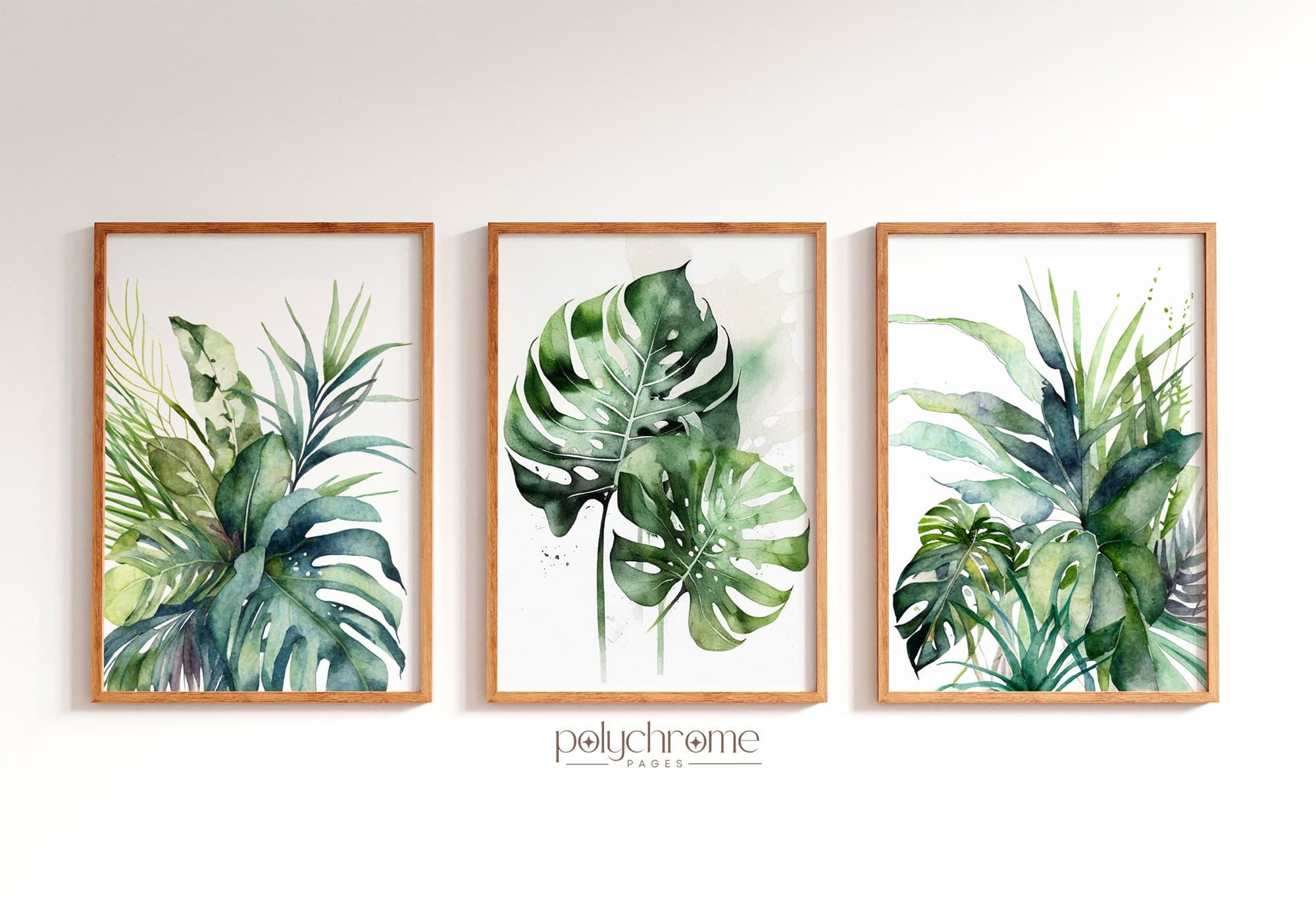 Set of Three Tropical Leaf Watercolor Paintings, Living room plant poster, Tropical Plants Painting of Monstera 3 piece wall art | Printable - image 3