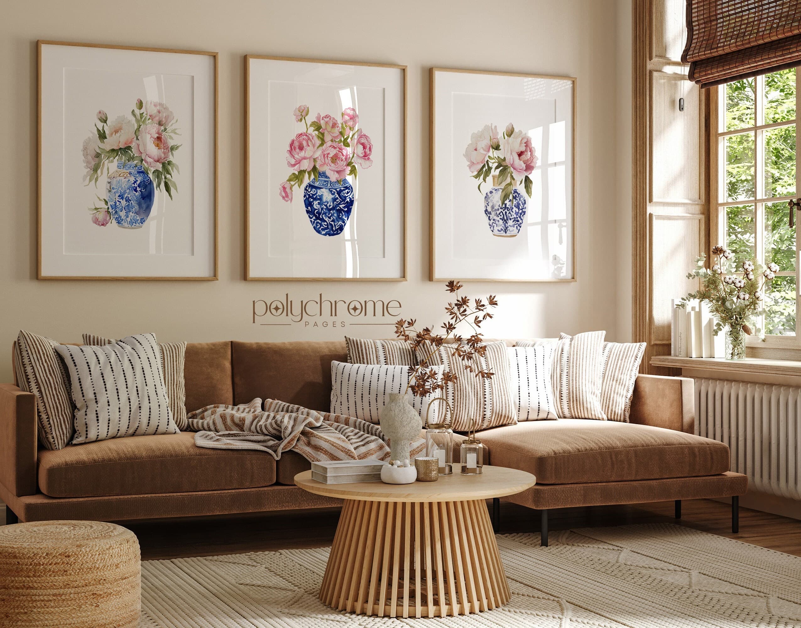 Chinoiserie Decor Peonies Bouquet - Cottagecore Style Peonies Flowers Pink Master Bedroom Decor Art | Paper prints 5x7 - 24x36 in
