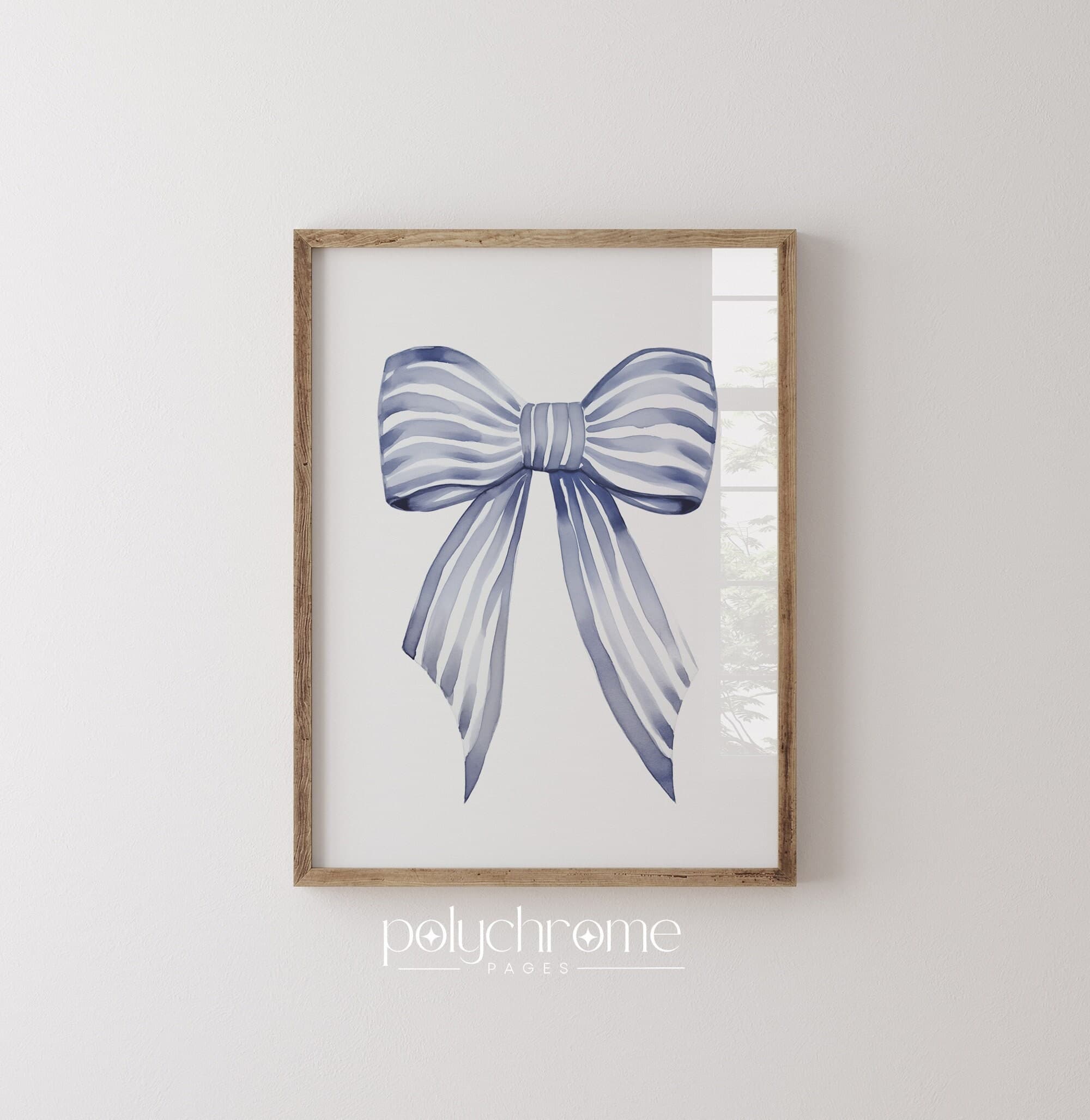 Striped Bow Tie - Preppy Aestetic Navy Bow Wall Art, Grandmillennial Hamptons Style Decor | Paper Print Sizes 5x7 - 24x36 in