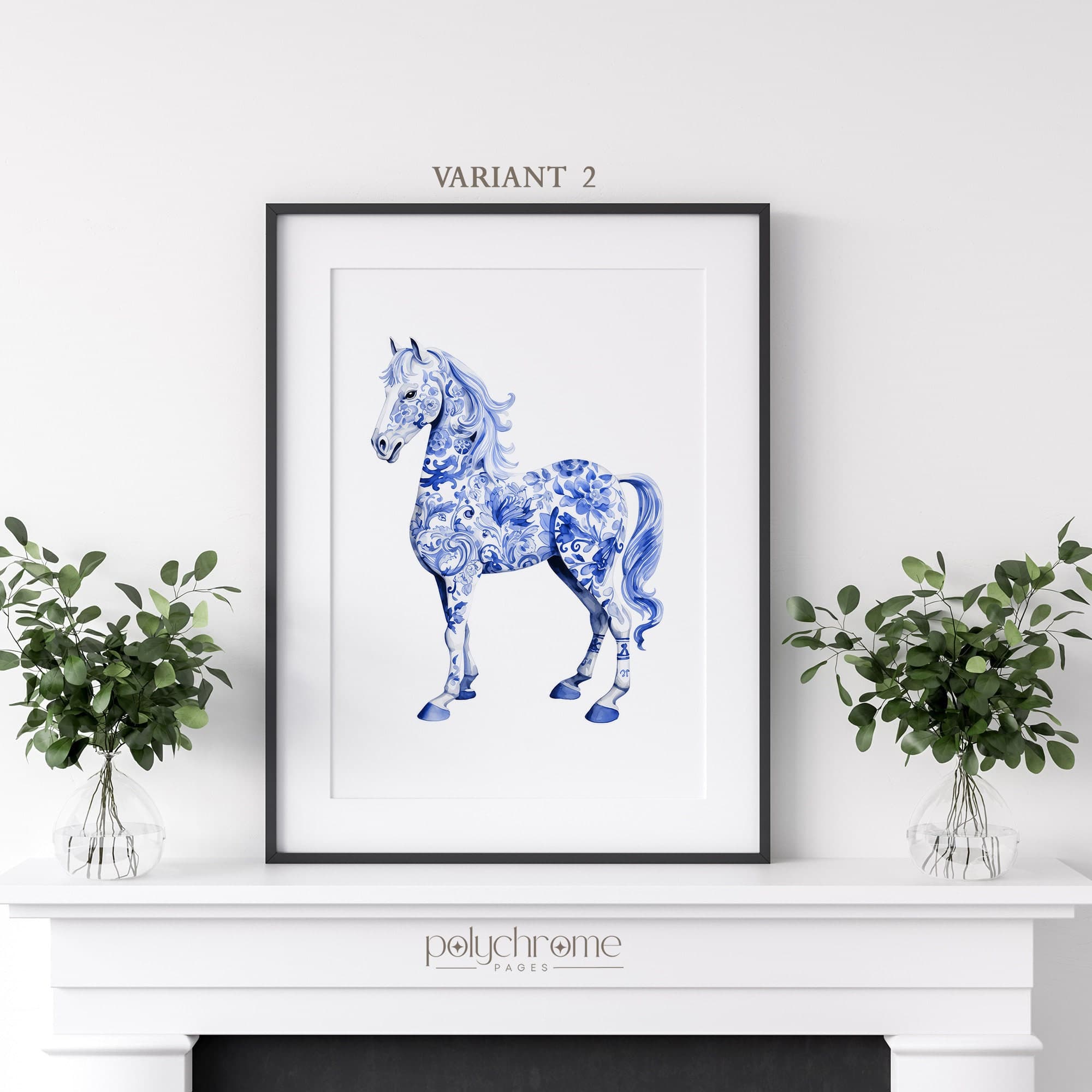 Equestrian Horse Chinoiserie Figurine, Hamptons Style Grandmillennial Blue and White China Wall Art | Paper prints 5x7 - 24x36 in - image 5