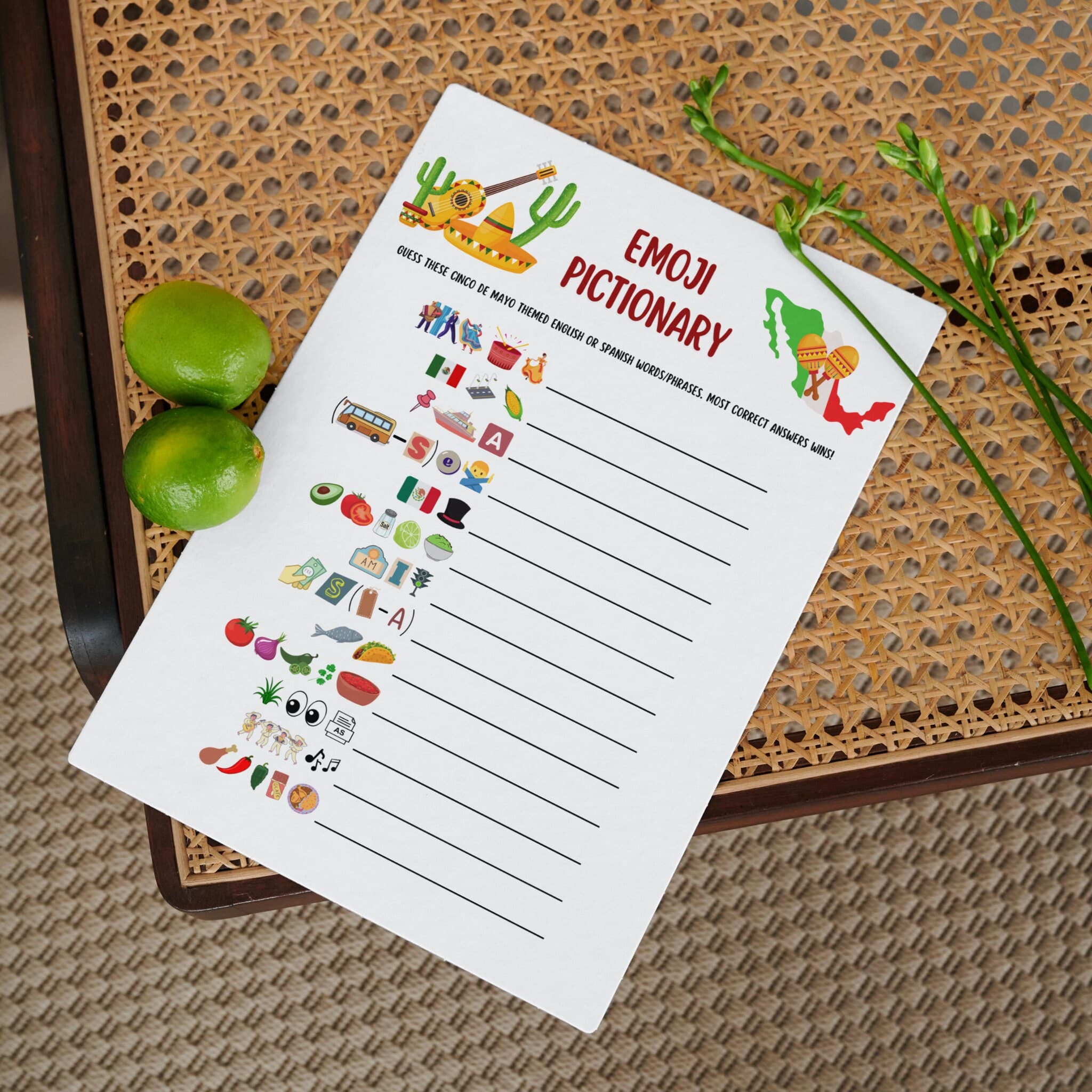 Cinco de Mayo Emoji Pictionary Game Printable, Fun Mexican Party Game Adults & Kids, Work Office Party, Family Fiesta Game, Classroom Game - image 5