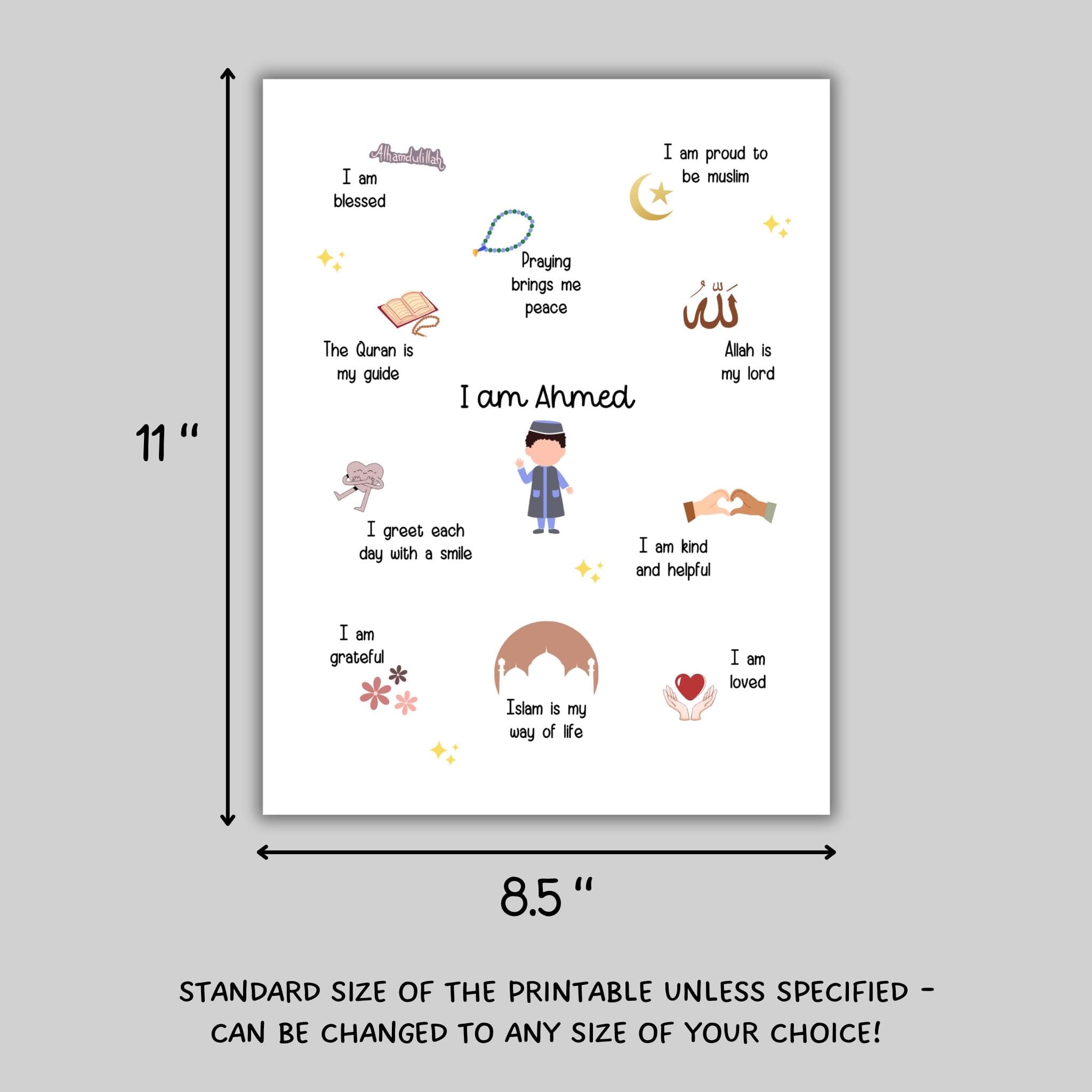 Personalized Islamic Affirmations for Kids, Printable Wall Art, Muslim Boys Positive Affirmations, Nursery Room Decor, Digital download - image 5