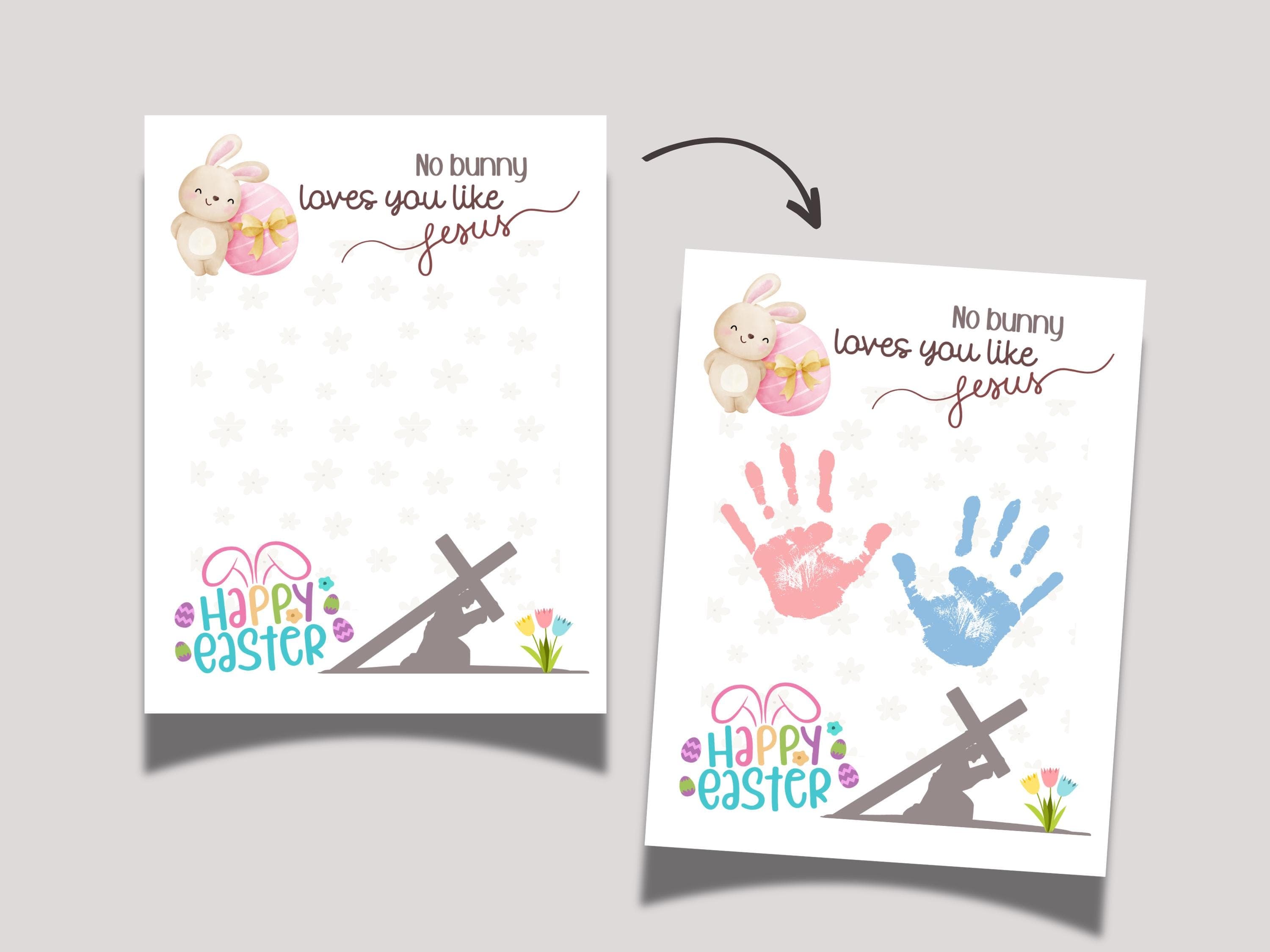 Happy Easter Handprint Craft Printable, DIY Gift Religious Christian Art for Kids Baby Toddler Sunday School Preschool Activity Homeschool - image 3