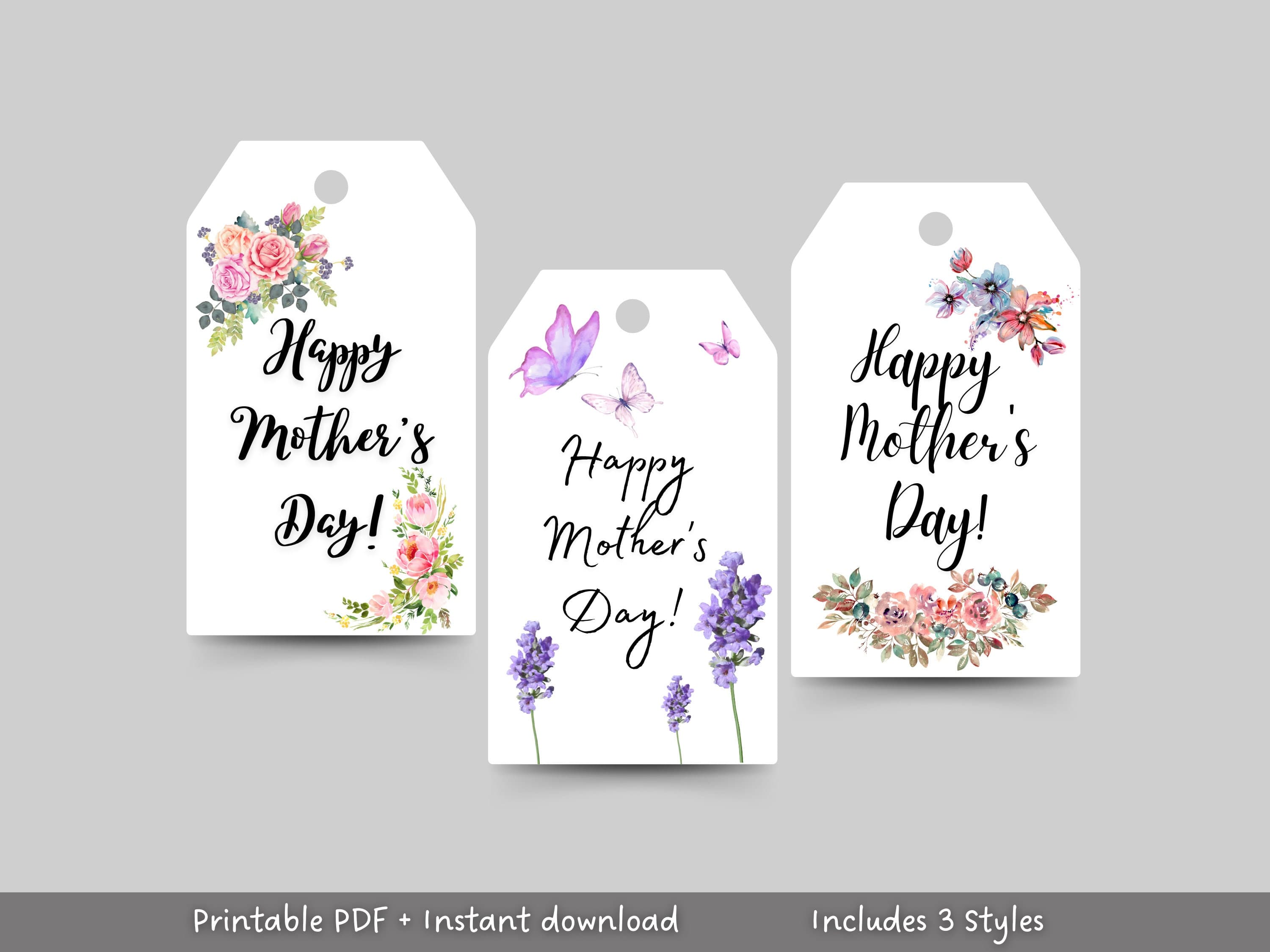 Happy Mother's Day Gift Tags, Mom Printable Gift Tags, Instant Digital Download, 9 Tags, Modern Gift Tags Mother's Day Printable Floral Tag