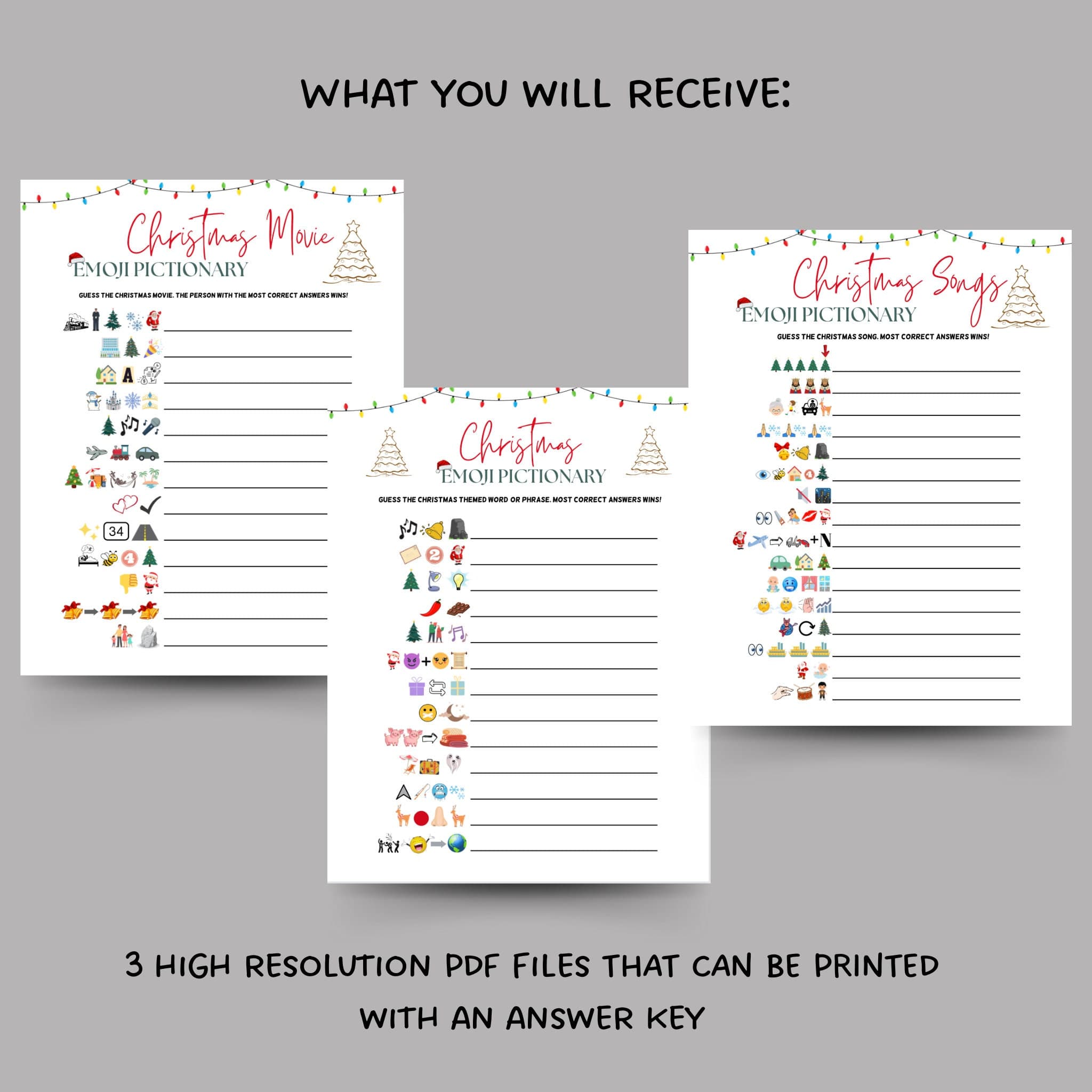 Christmas Emoji Pictionary Bundle, Printable Fun Party Game, Emoji Quiz, Office Game, Family Game, Classroom Game, Song Movie Phrase Emoji - image 2