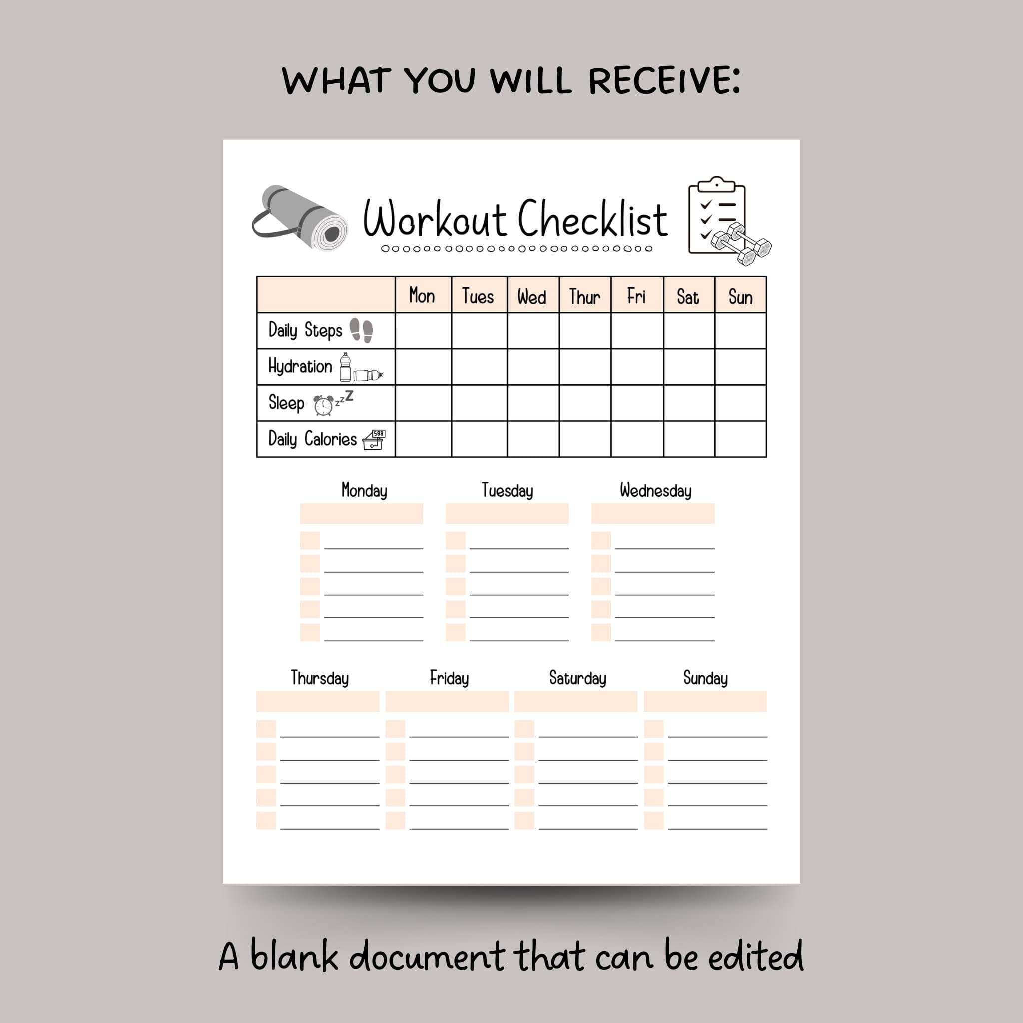 Workout Checklist Editable, Daily Workout Routine Chart, Simple Workout Plan, Daily Exercise Log Planner, Fitness Tracker Printable, Gym Log - image 3