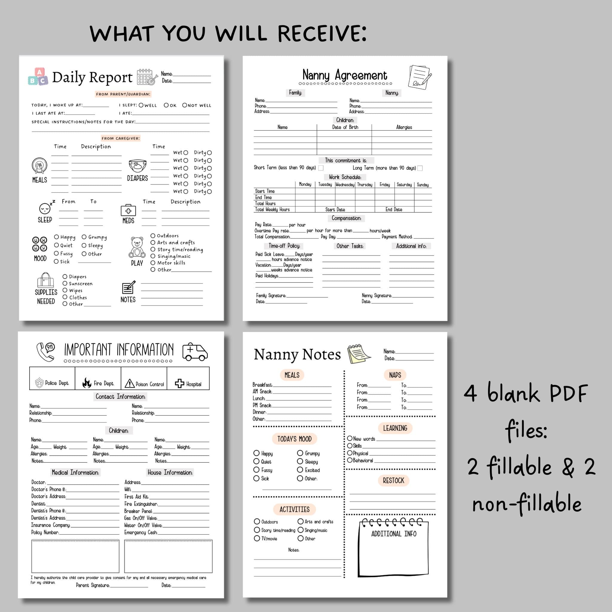 Babysitter Planner Printable Bundle, Babysitter Information, Nanny Notes, Nanny Agreement, Emergency Info Sheet, Toddler Daily Report Log - image 3
