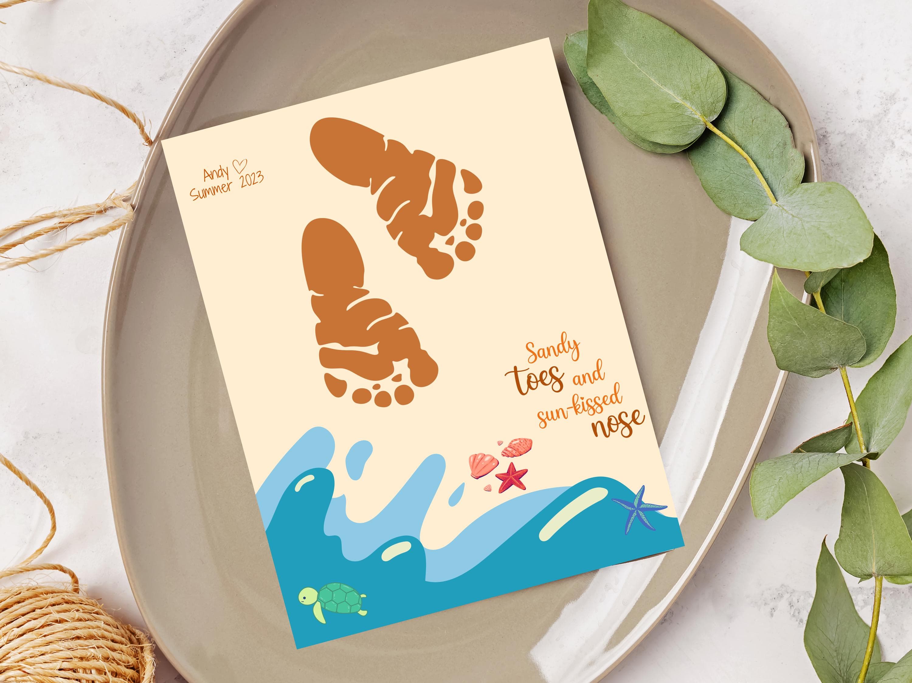 Summer Footprint Craft Printable, DIY Beach Art Project for Kids Toddler Baby Preschool Daycare Pre K Activity Keepsake Hand Feet Template