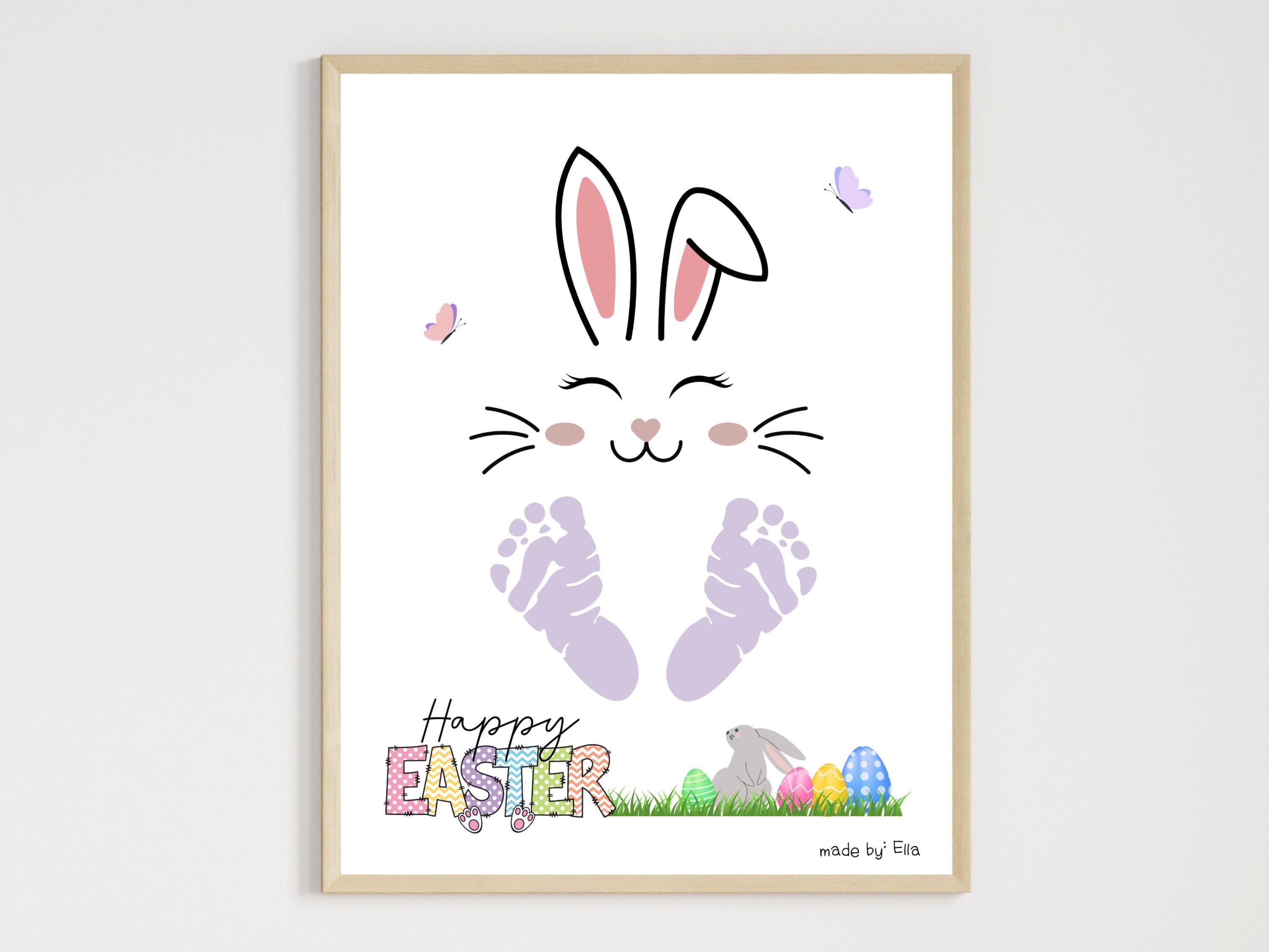 Happy Easter Bunny Footprint Craft for Kids Printable, DIY Handprint Art Keepsake Activity Baby Toddler Preschool Pre-K Daycare Homeschool