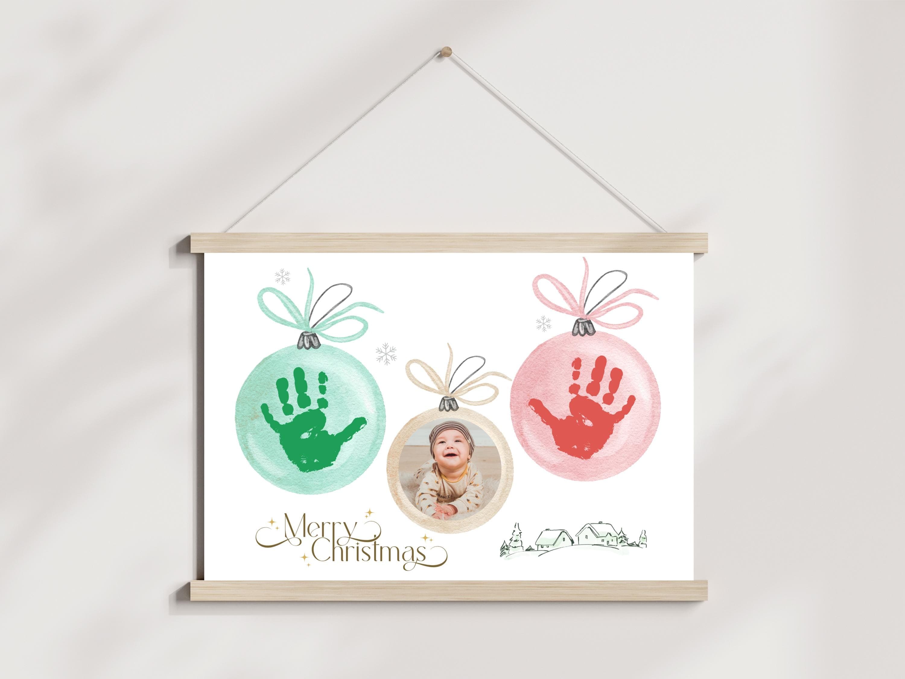 Christmas Ornament Handprint Craft Printable for Kids, DIY Winter Photo Art Baby Toddler Daycare Preschool PreK Holiday Xmas Card Keepsake - image 4