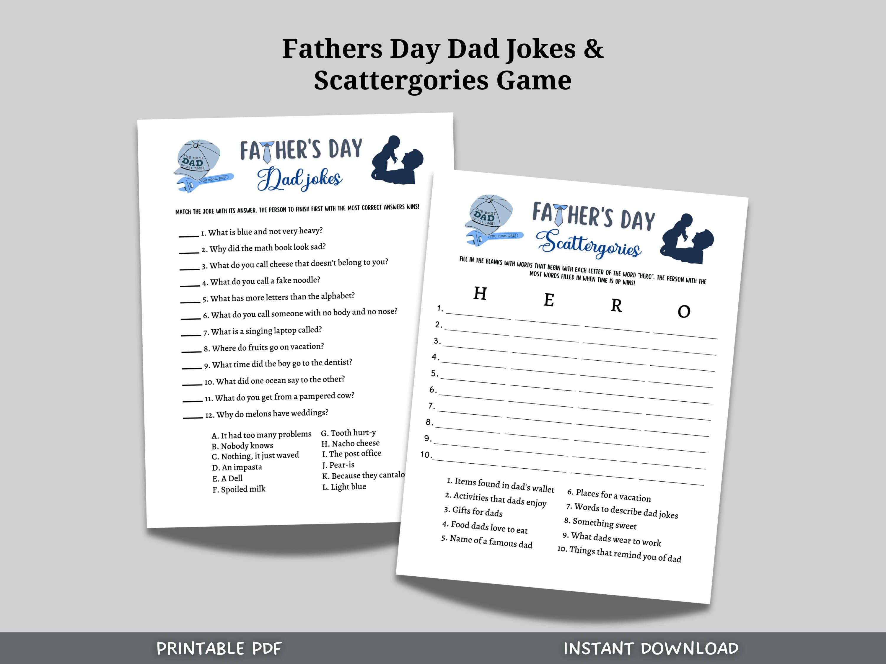 Father's Day Games Printable, Dad Jokes, Fathers Day Ideas, Fun Party Games, Activity For Kids & Adults, Family Group Game, Classroom Game