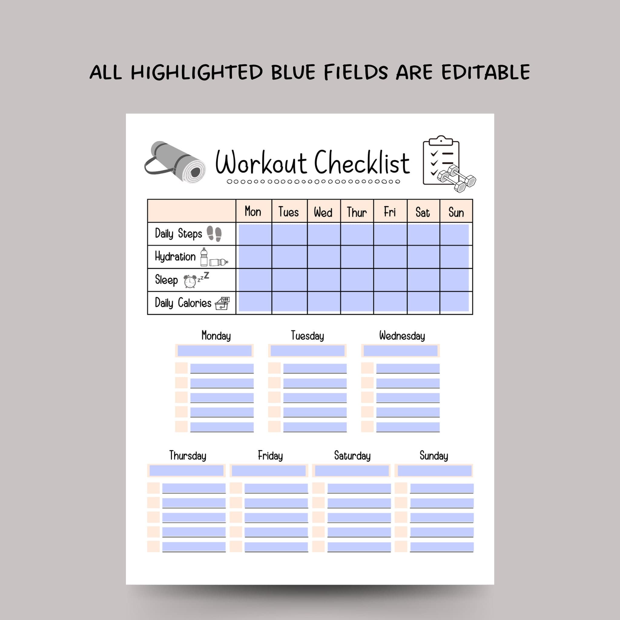 Workout Checklist Editable, Daily Workout Routine Chart, Simple Workout Plan, Daily Exercise Log Planner, Fitness Tracker Printable, Gym Log - image 4