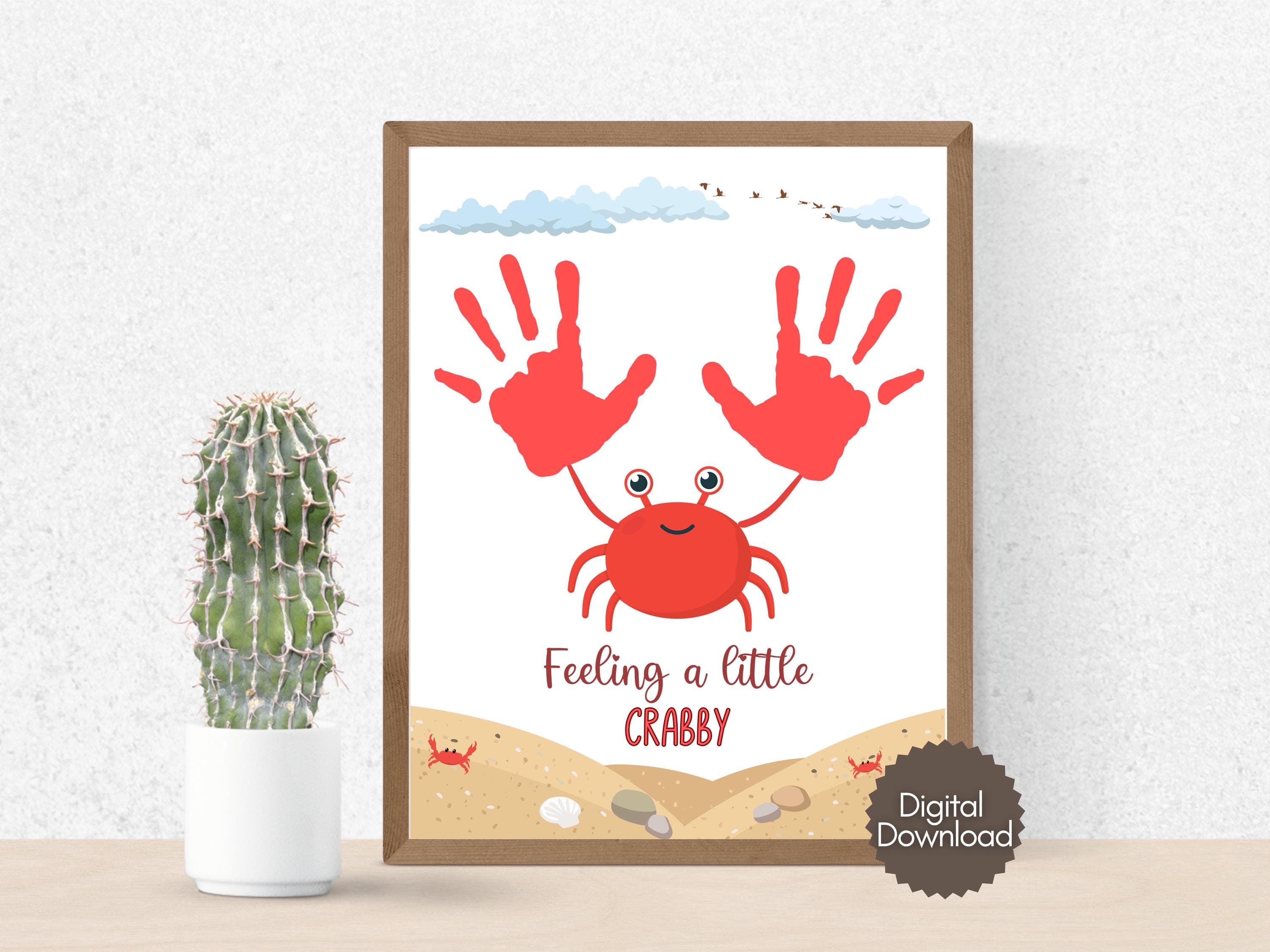 Summer Handprint Craft Printable, DIY Crab Art Project for Kids Toddler Babies Preschool Daycare Pre K Activity Keepsake Easy Template Ideas - image 4