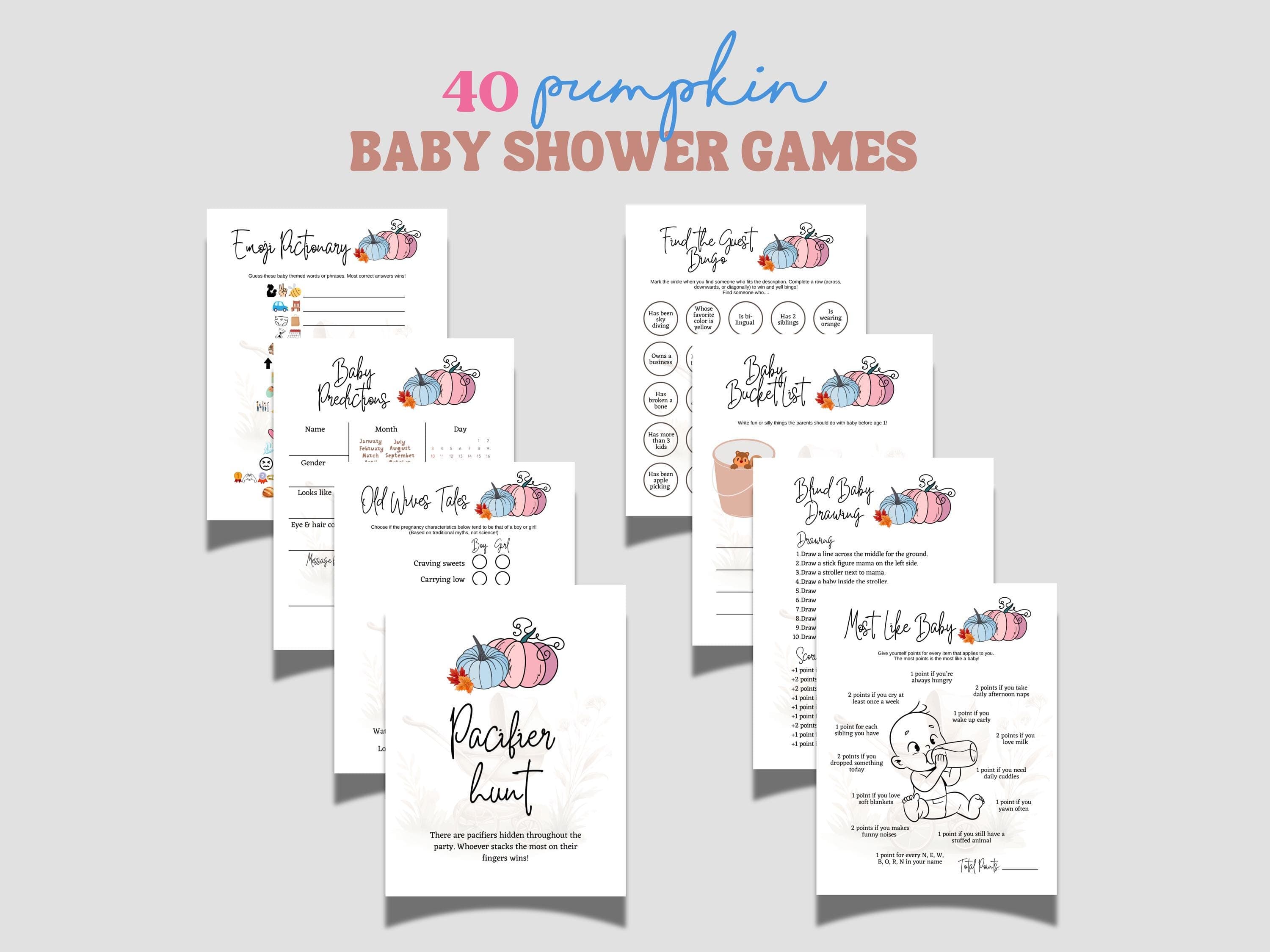 Little Pumpkin Baby Shower Games Printable Bundle Fall Themed Party Activity Fun Autumn Decor Idea Cute Activities for Adults Friends Family