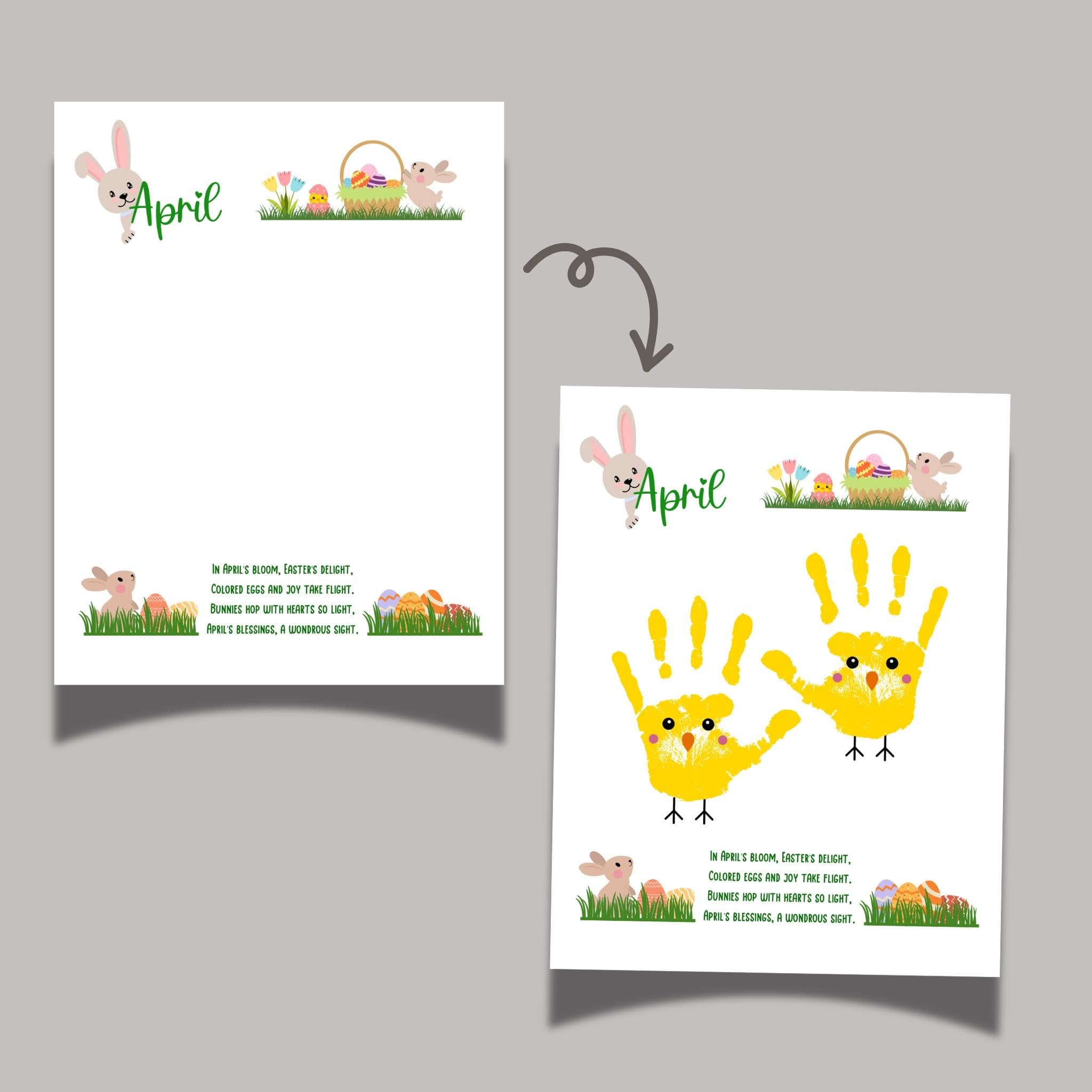April Handprint Footprint Crafts Printable, DIY Art Kids Preschool Activity, DIY Easter Monthly Keepsakes for Baby Toddler PreK Kindergarten - image 3