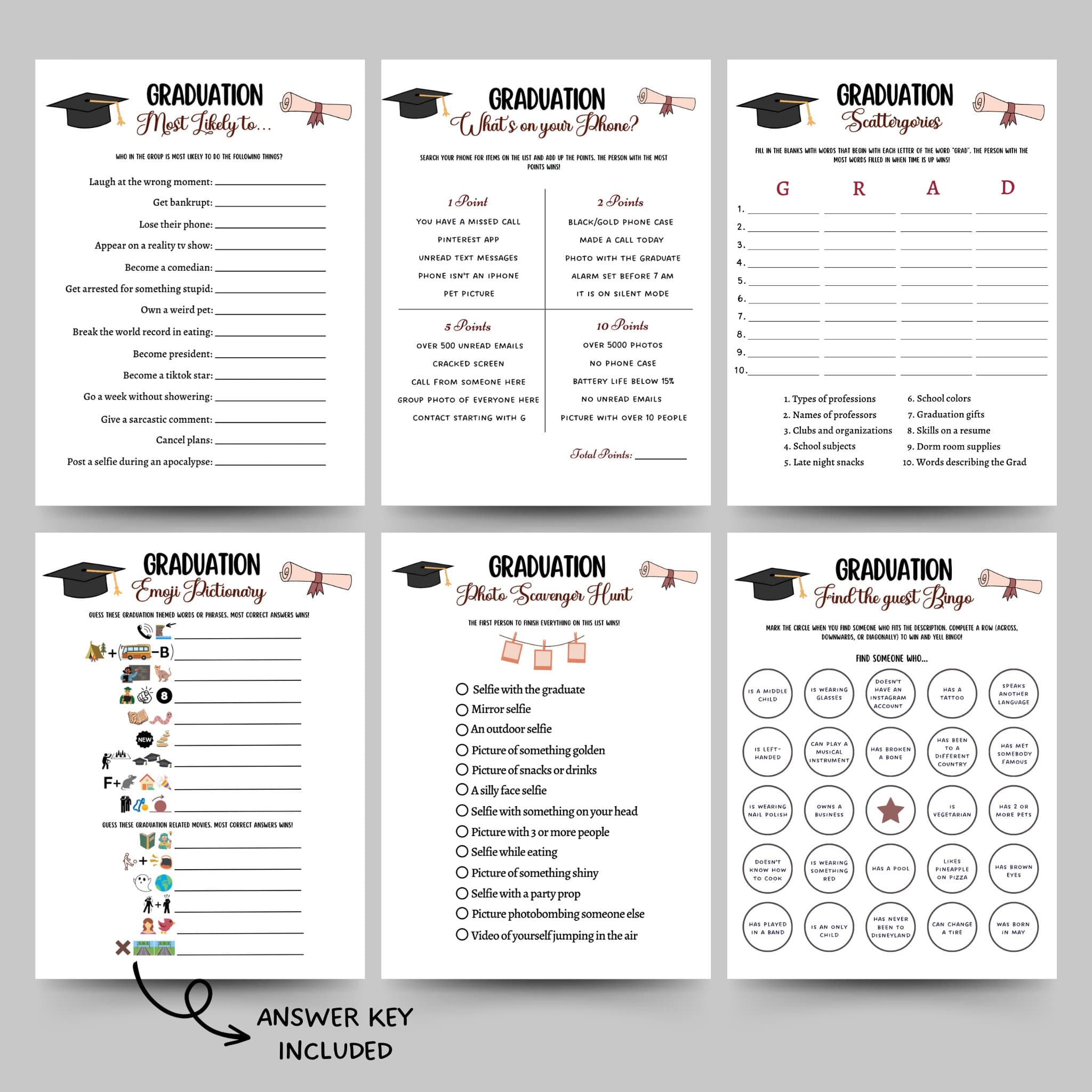 Graduation Party Games Bundle Printable, High School Senior Grad Party Games, College Graduation Day Activity, Fun Grad Ideas Class of 2026 - image 3