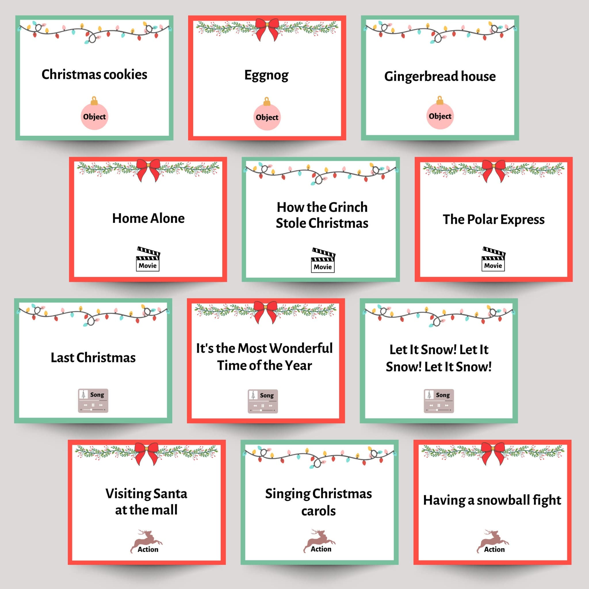 Christmas Charades Game Printable, Holiday Party Activity for Family, Adults and Kids, Office Party, Classroom Game, Xmas Pictionary Cards - image 4