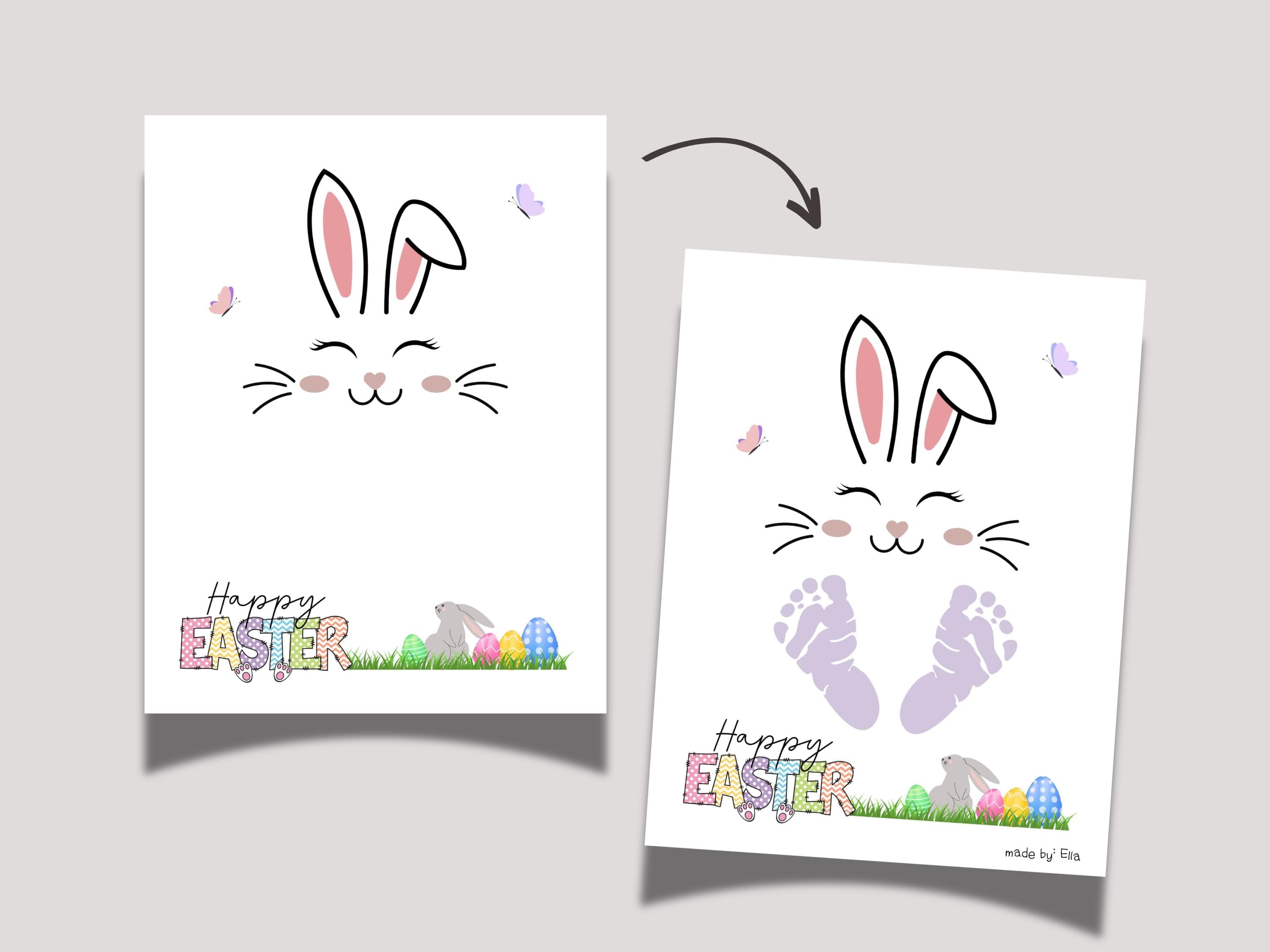 Happy Easter Bunny Footprint Craft for Kids Printable, DIY Handprint Art Keepsake Activity Baby Toddler Preschool Pre-K Daycare Homeschool - image 3