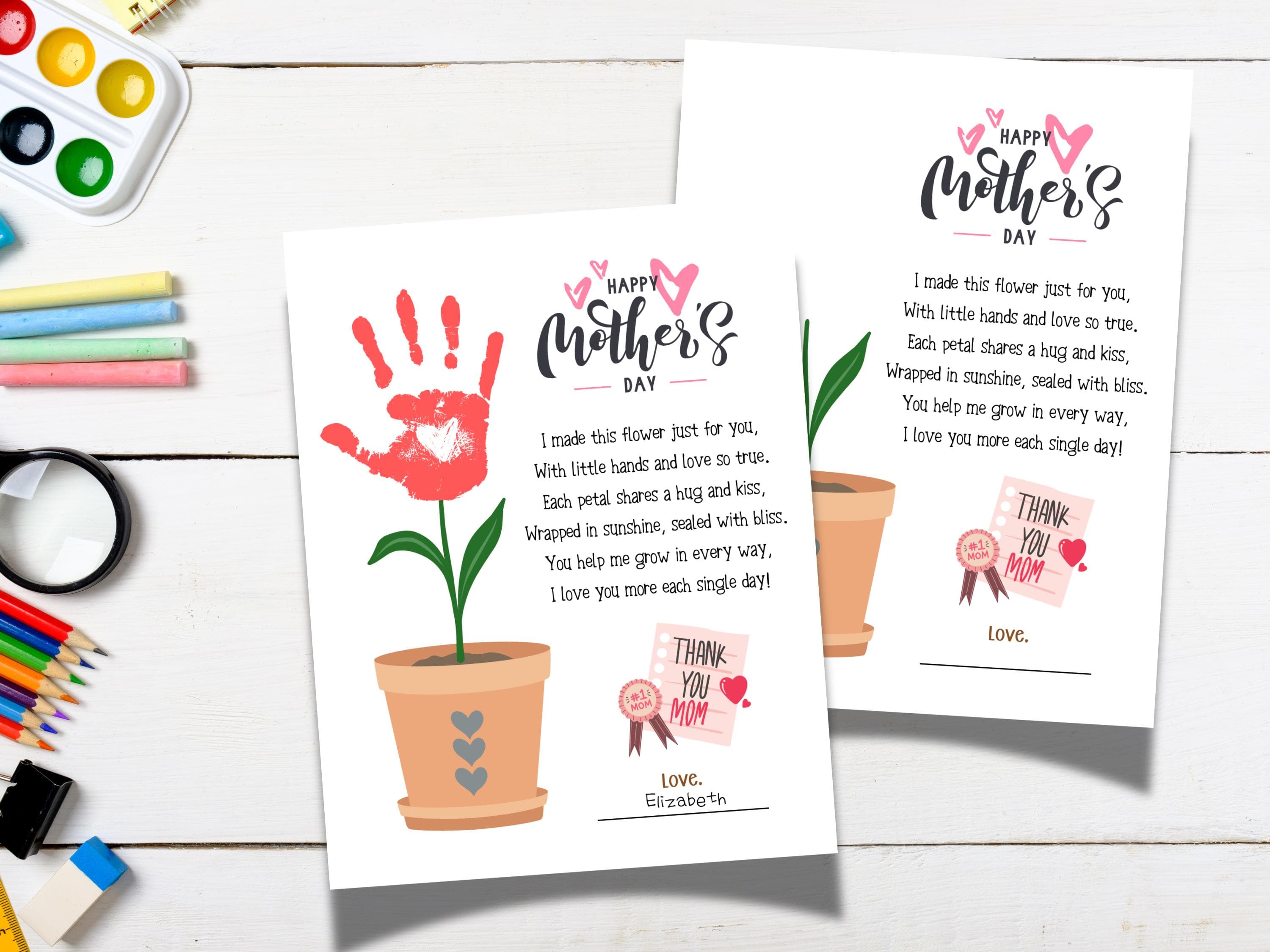 Mothers Day Handprint Poem Craft for Kids Printable, DIY Card Art Keepsake Personalized Birthday Gift for Mom Preschool Kindergarten Pre-K - image 3