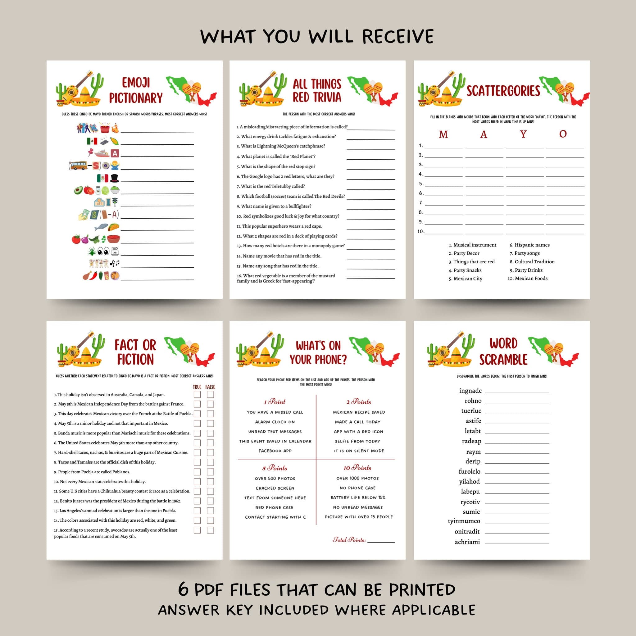 Cinco De Mayo Party Games Printable, Mexican Fiesta Games For Adults And Kids, Fun Family Group Games, Classroom Activity Game, Office Party - image 3