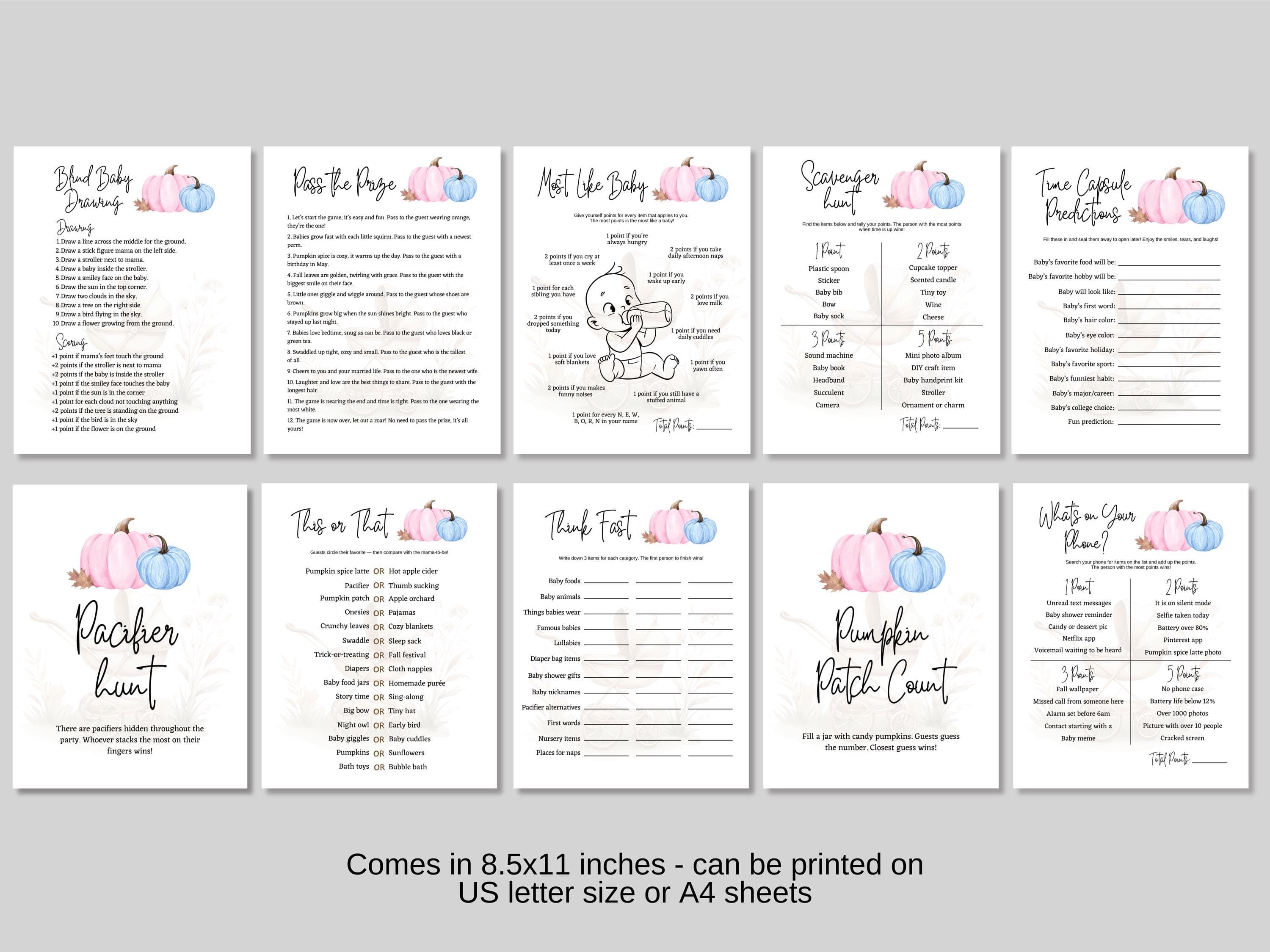 Pumpkin Baby Shower Games Printable Bundle, Fall Autumn Themed Party Activity, Fun Decor Ideas Cute Activities for Adults Friends Family - image 4