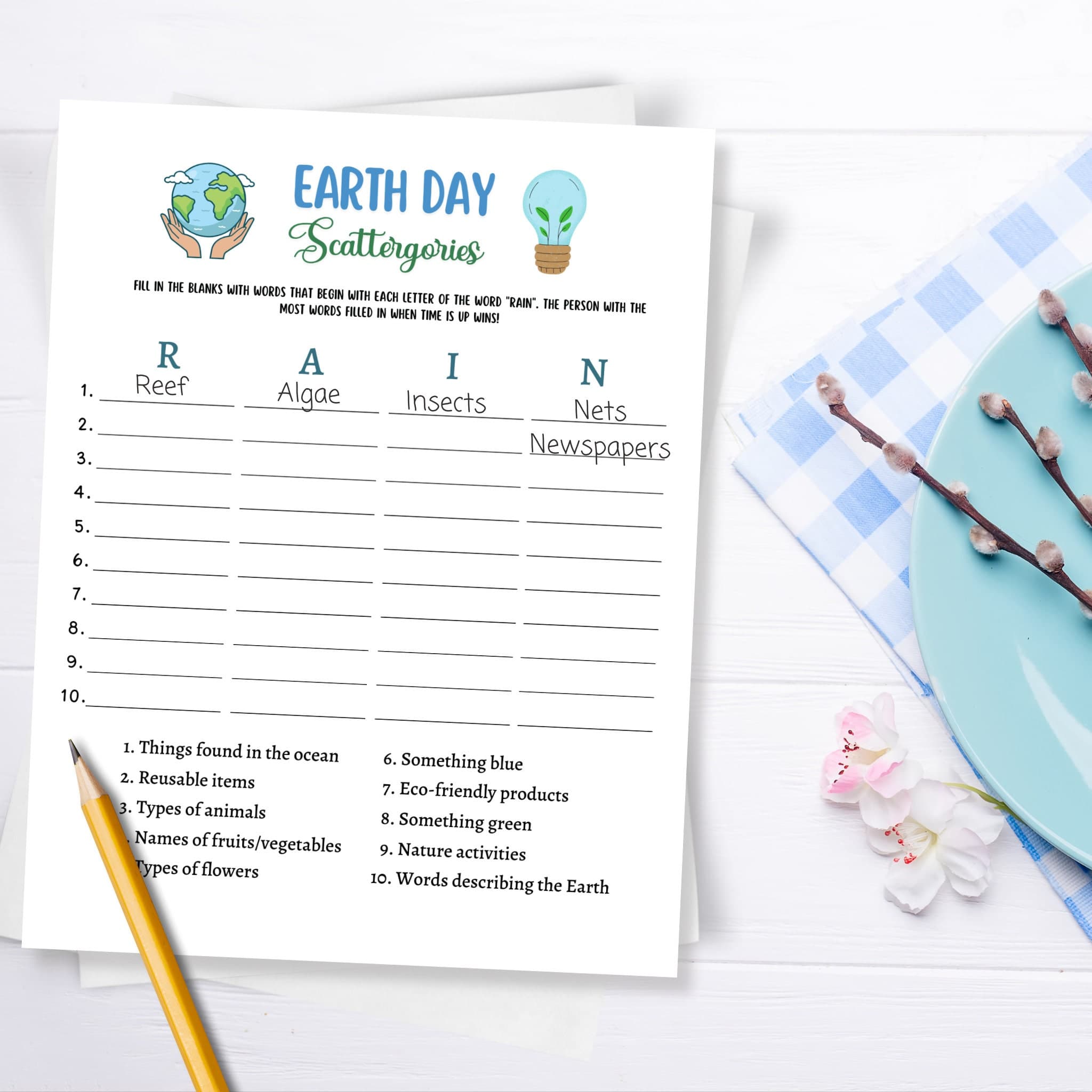Earth Day Games Printable, Environmental Activity Trivia, Scattergories Party Game for Kids And Adults, Family Game, Classroom Lesson Game - image 4