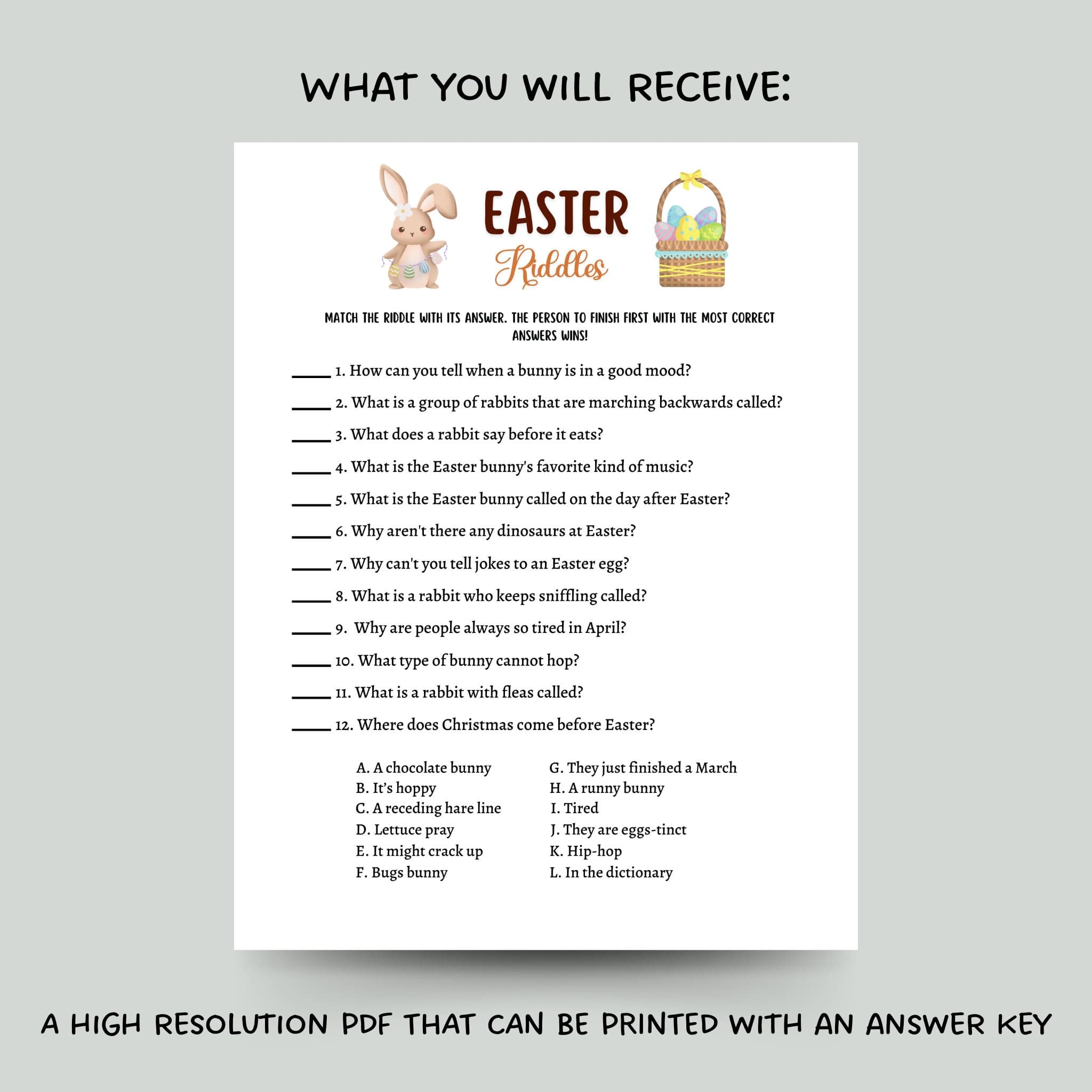 Easter Riddle Me This Game Printable, Easter Party Game, Easter Activity Kids, Trivia Quiz Adults, Dinner Game, Family Game, Classroom Game - image 3