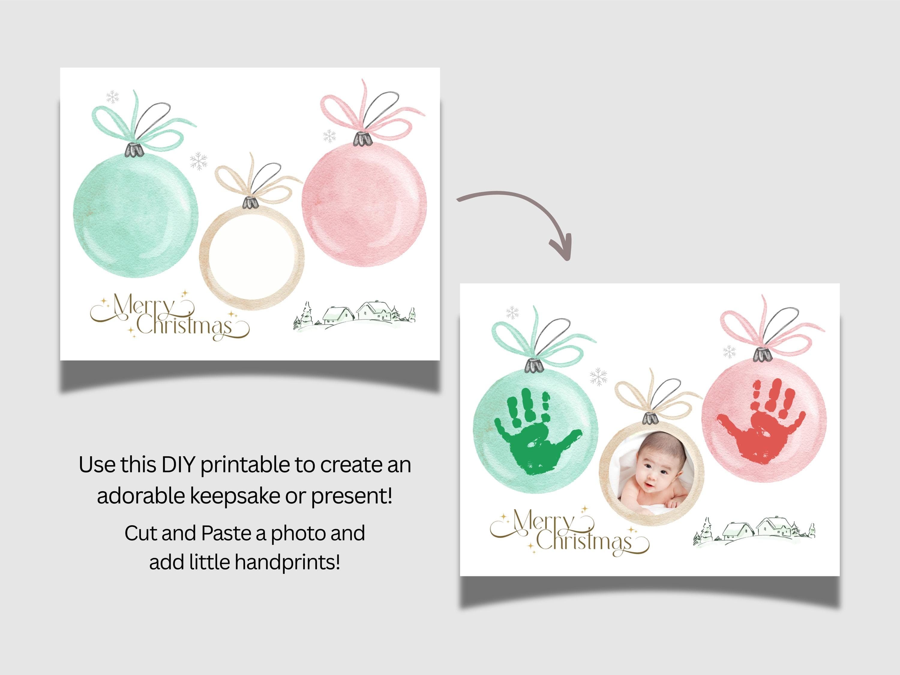 Christmas Ornament Handprint Craft Printable for Kids, DIY Winter Photo Art Baby Toddler Daycare Preschool PreK Holiday Xmas Card Keepsake - image 3