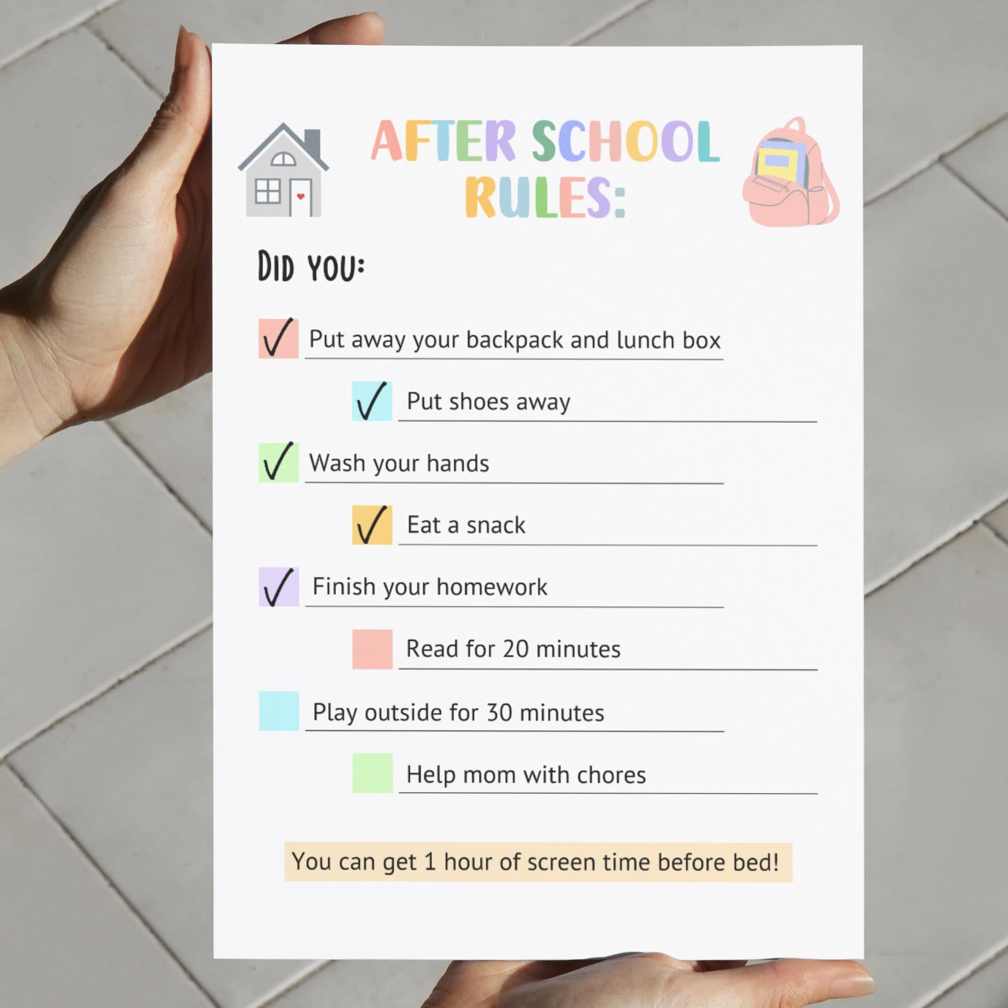 Editable After School Rules, Printable After School Checklist Reminders for Kids, After School Routine, Daily Checklist Kids, Chore Chart - image 5