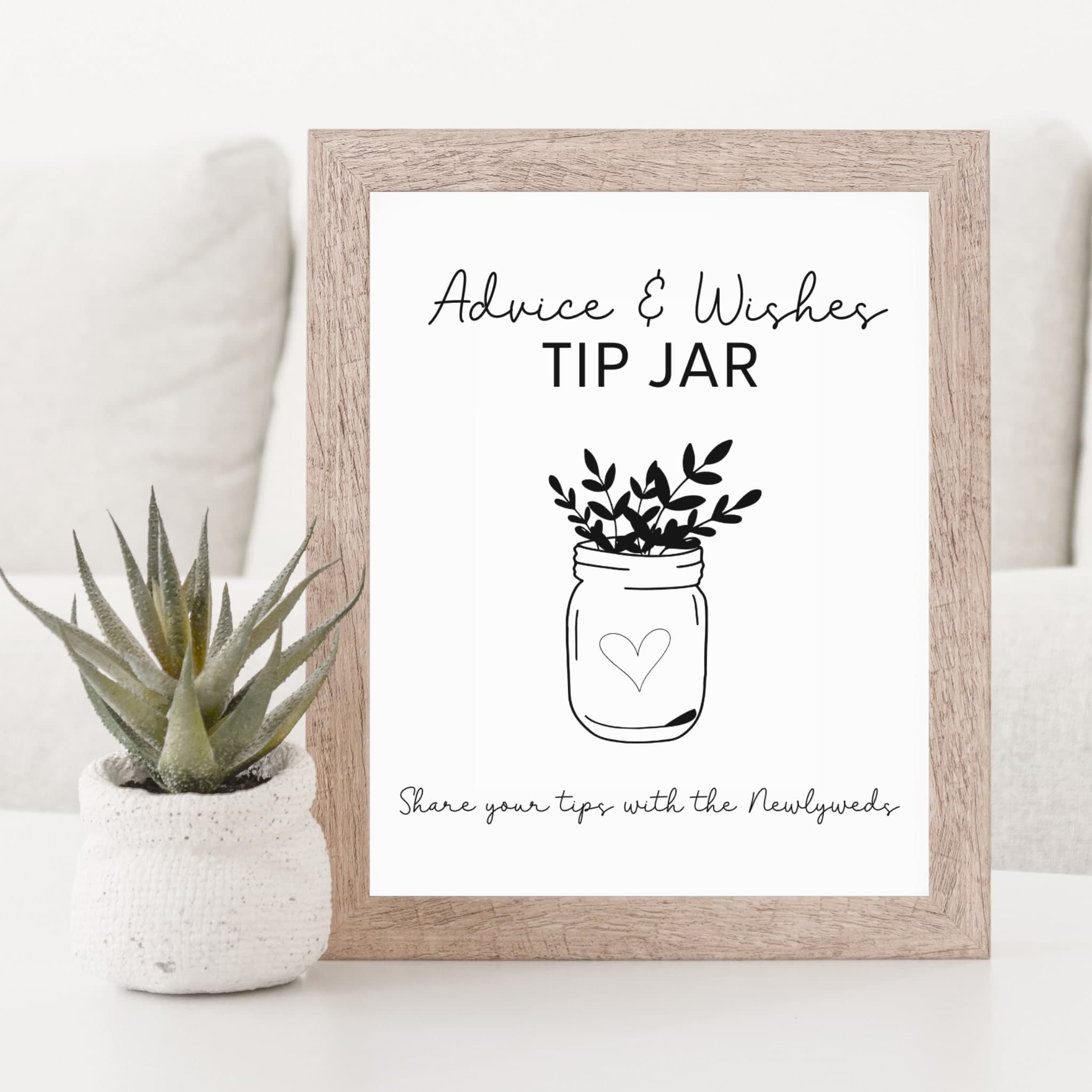 Wedding Advice Bride & Groom Well Wishes Card Printable, Minimalist Bridal Shower Party Game, Wedding Shower Couple Advice Tip Jar Sign - image 3