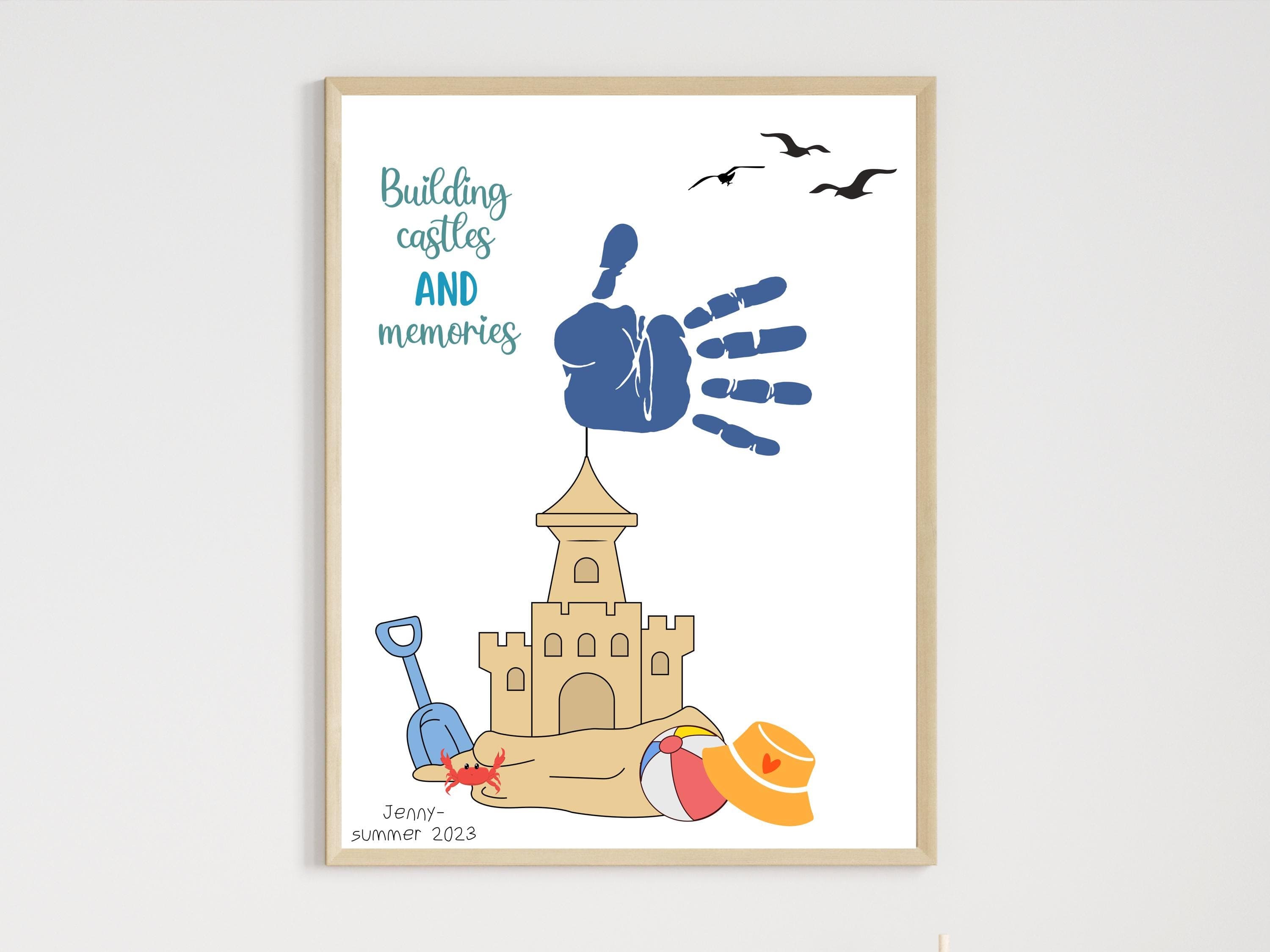 Summer Handprint Craft Printable, DIY Sandcastle Beach Art Project Kids Toddler Baby Preschool Daycare Pre K Activity Keepsake Easy Template