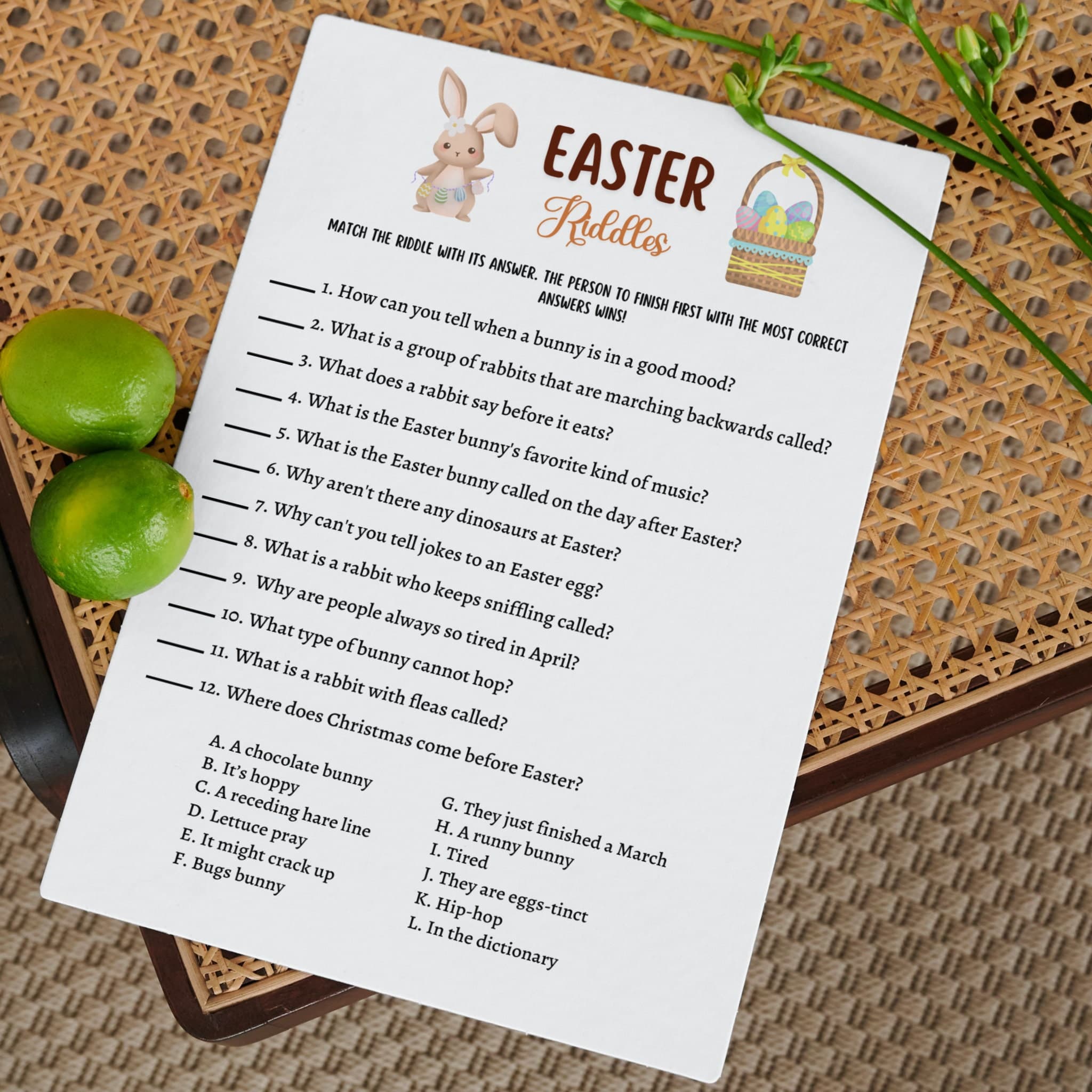 Easter Riddle Me This Game Printable, Easter Party Game, Easter Activity Kids, Trivia Quiz Adults, Dinner Game, Family Game, Classroom Game - image 5