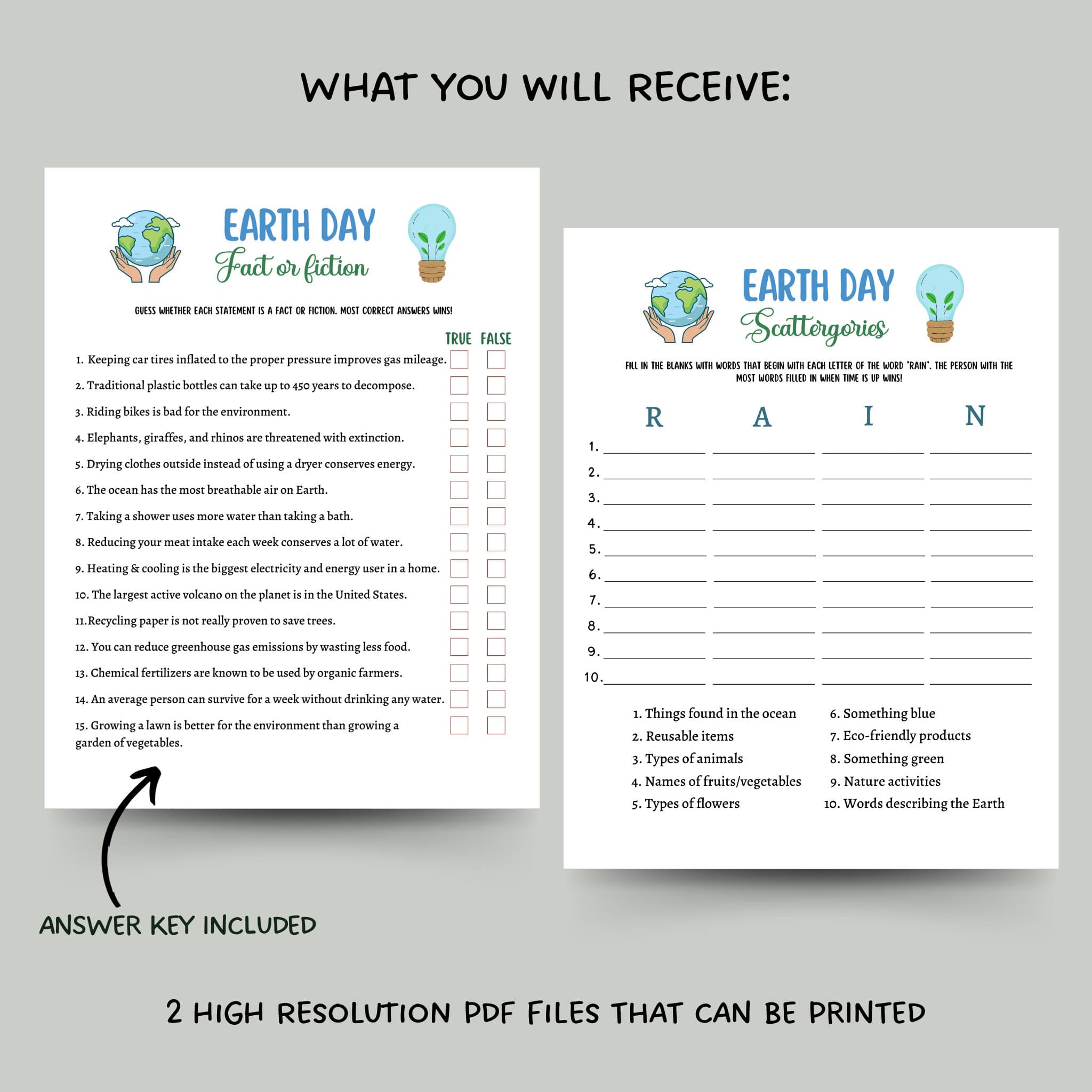 Earth Day Games Printable, Environmental Activity Trivia, Scattergories Party Game for Kids And Adults, Family Game, Classroom Lesson Game - image 3