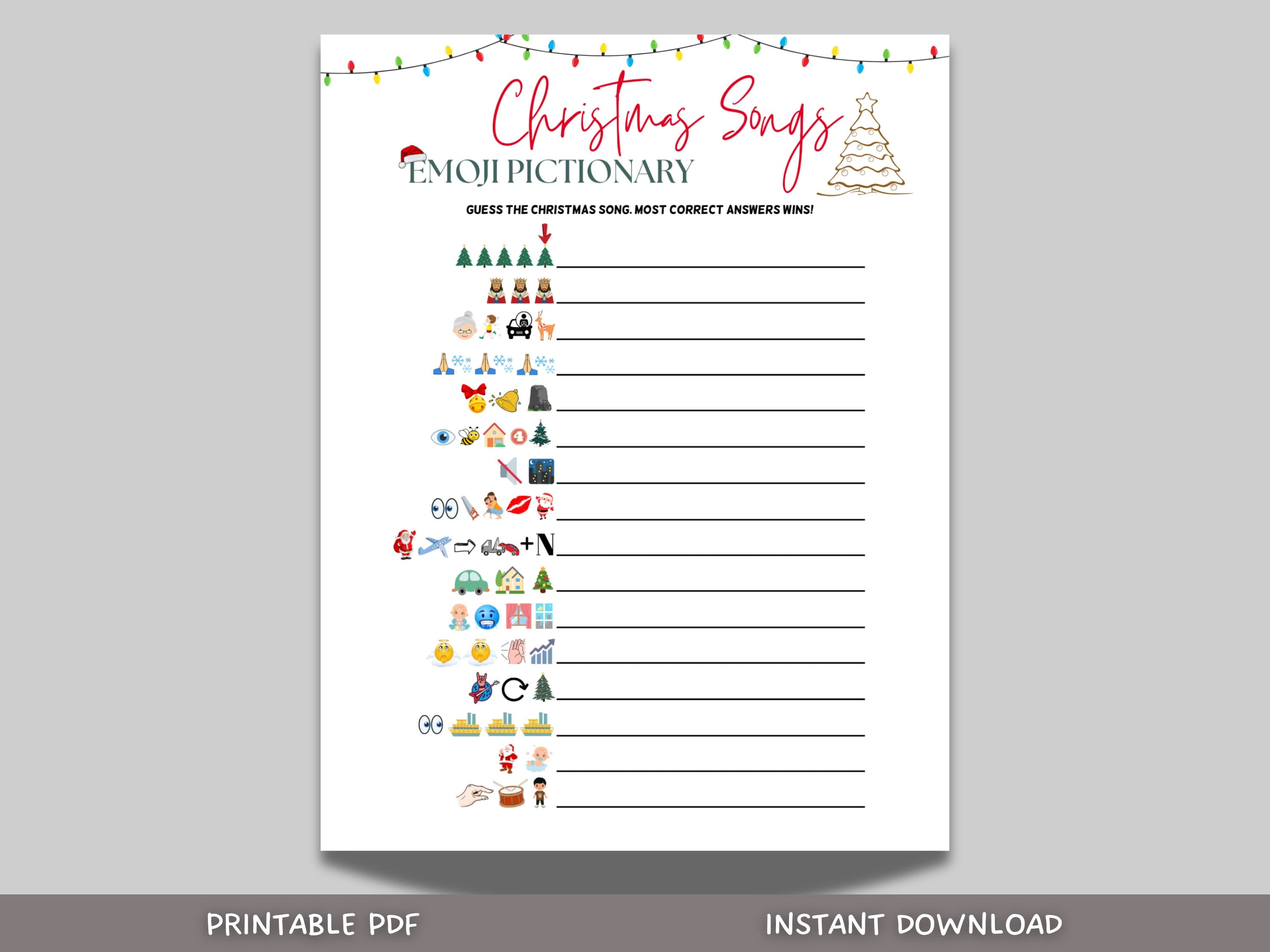 Christmas Songs Emoji Pictionary Printable, Christmas Guessing Game, Xmas Movie Emoji Game, Fun Holiday Family Game, Office Work Party Game