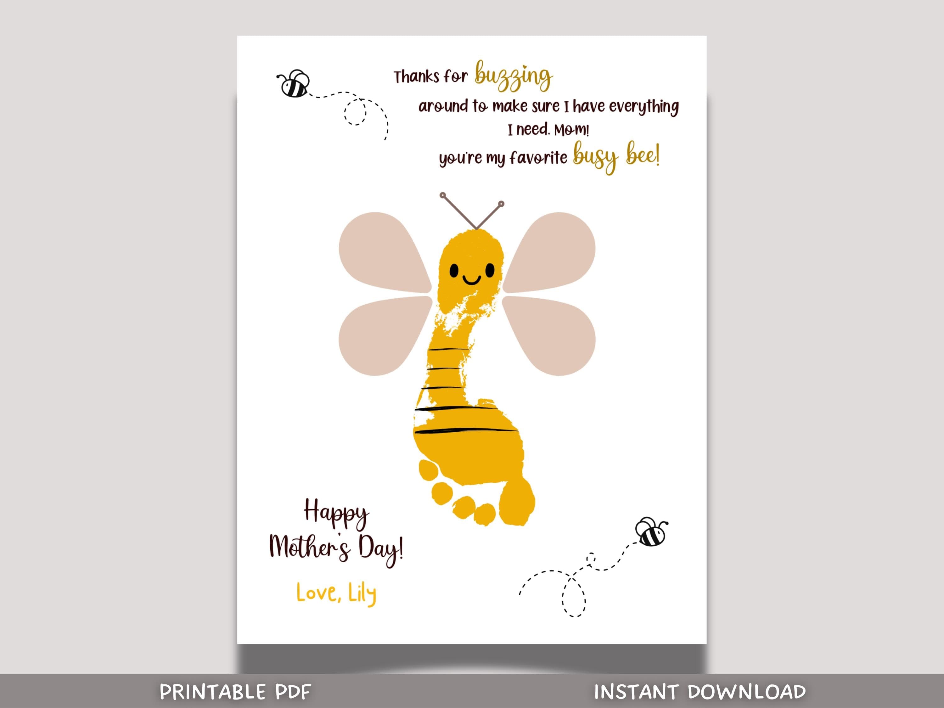 Mom Footprint Craft for Kids Printable, Mothers Day DIY Hand Art Activity Birthday Gift from Children Baby Toddler Kindergarten Wall Decor