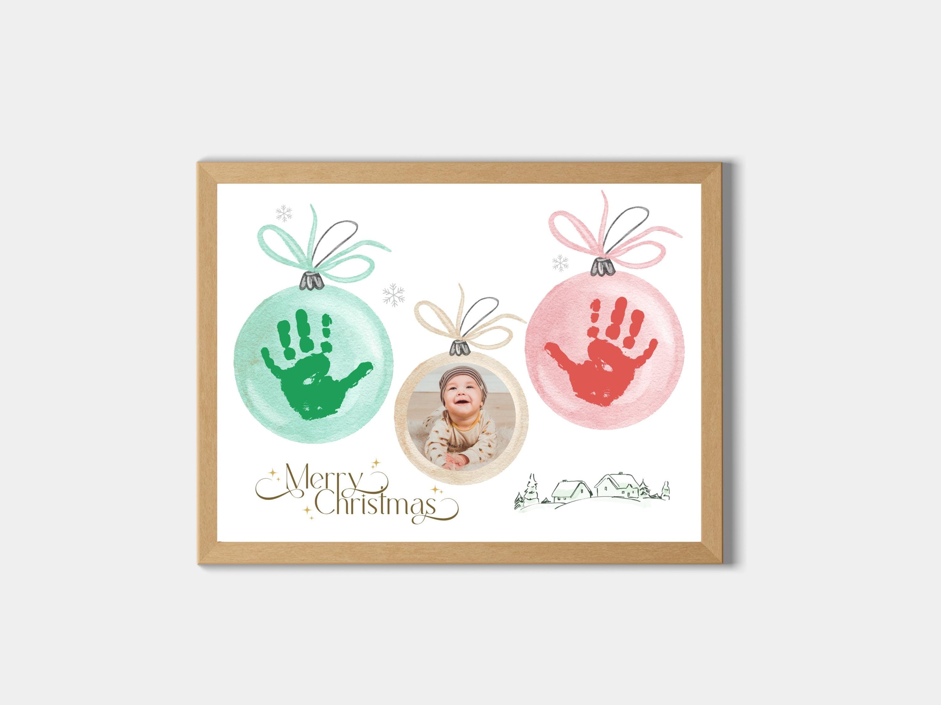 Christmas Ornament Handprint Craft Printable for Kids, DIY Winter Photo Art Baby Toddler Daycare Preschool PreK Holiday Xmas Card Keepsake