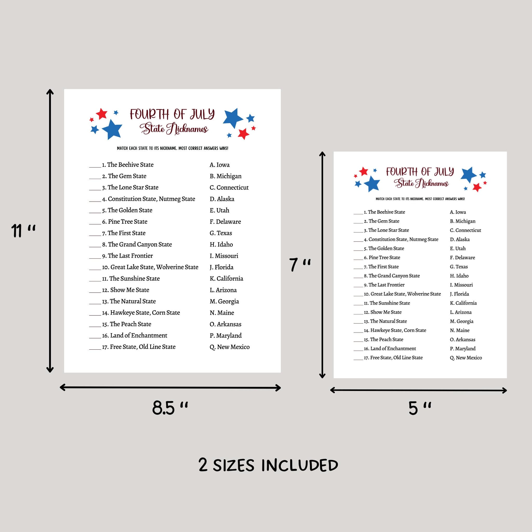 July 4th State Nicknames Game Printable, Independence Day Party Ideas, Family Activity for Adults & Kids, Fourth of July Patriotic Quiz - image 4
